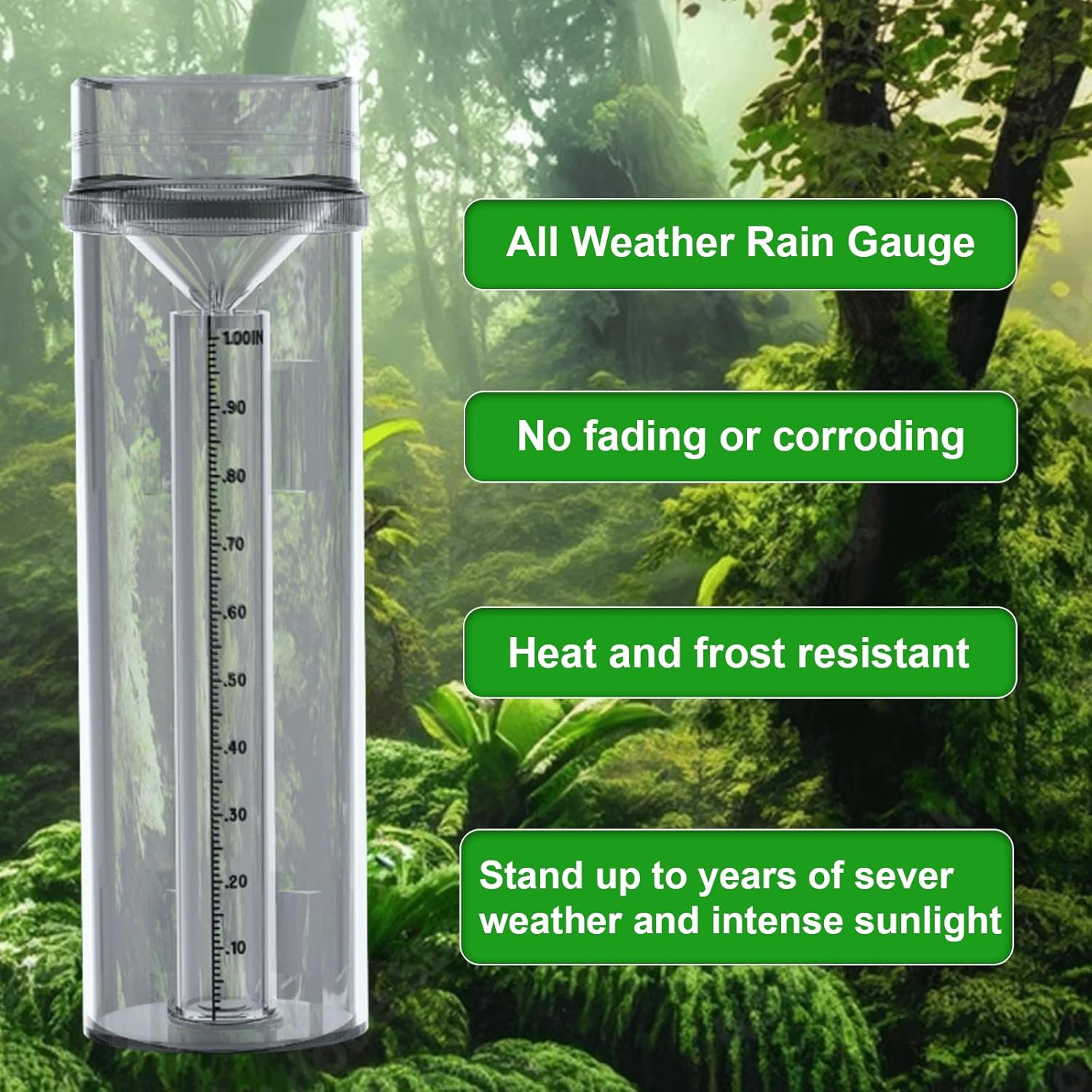 Precise Rain Gauge with Mounting Bracket, Outdoor Rain Gauge Accurate to 1/100Th of an Inch, Made of UV and Heat Resistant Polycarbonate Material for All Weather Conditions image number 2