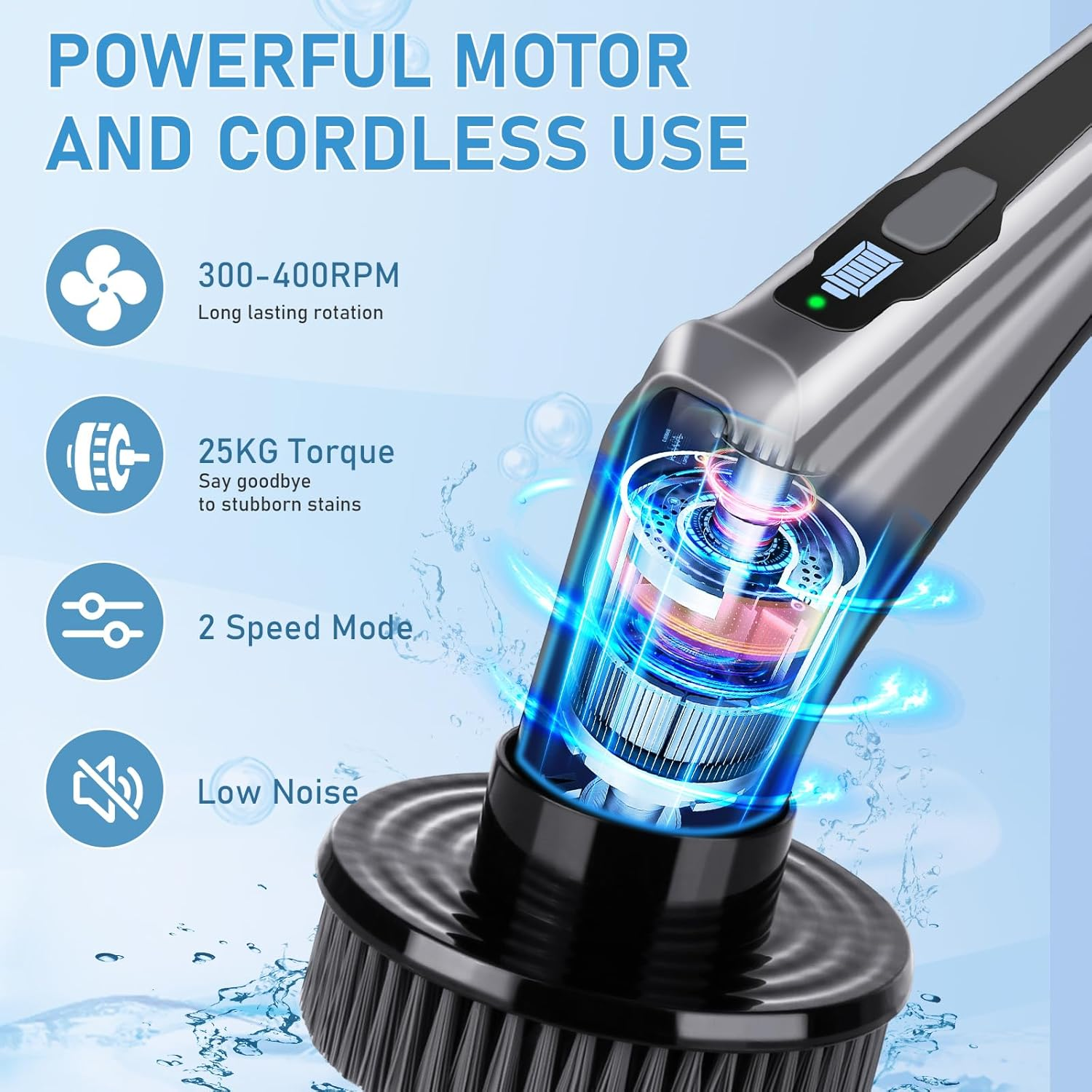 Electric Spin Scrubber, [Battery Level Display] [IPX8 Waterproof] Homtronics 14 in 1 Electric Cleaning Brush with 9 Replacement Heads, Power Scrubber for Bathroom, Kitchen, Floor, Tub, Toilet image number 6