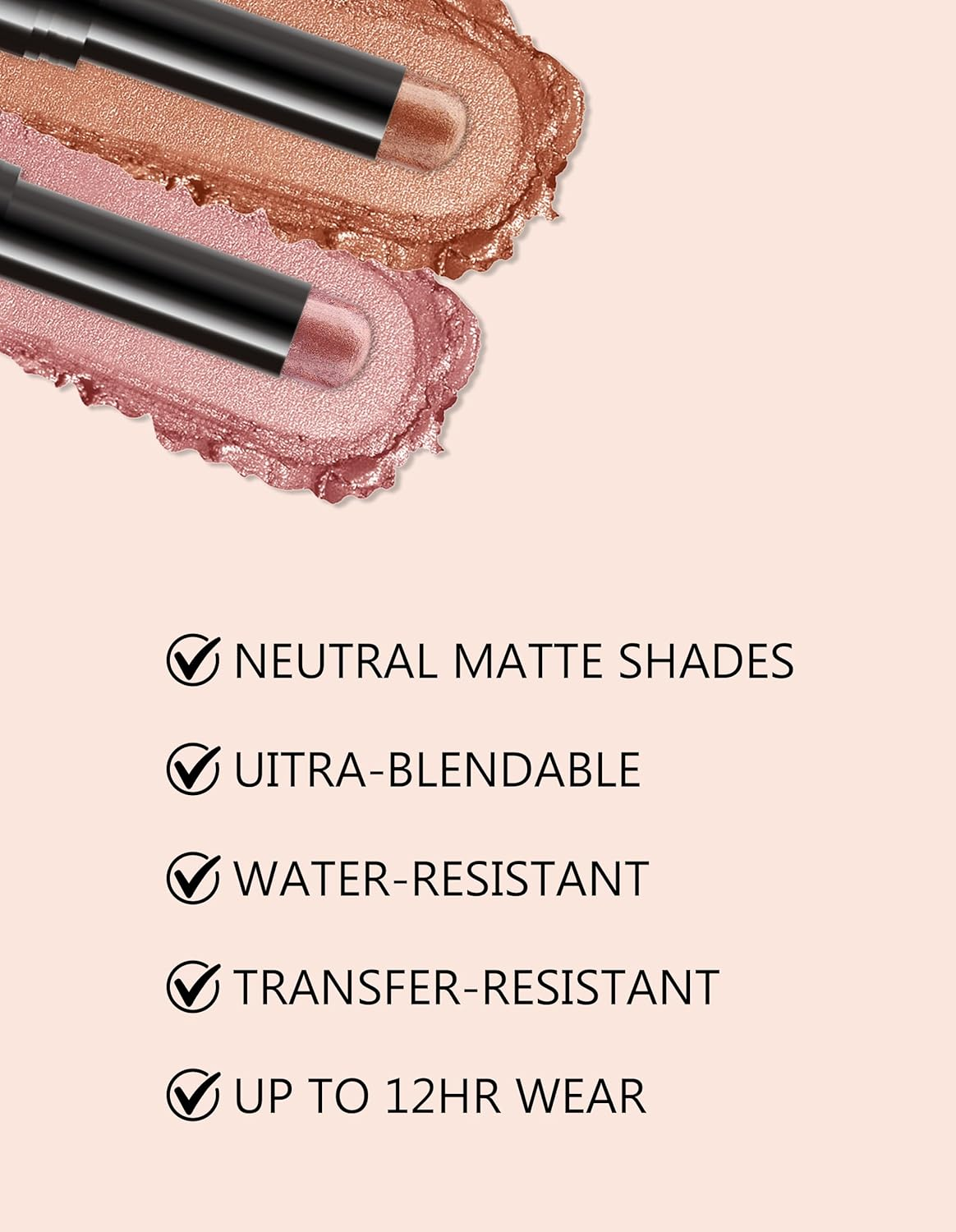 Erinde Shimmer Cream Eyeshadow Stick, Long Lasting Metallic Eye Shadow Sticks, Waterproof Creamy Glitter Eyeshadow Pencil, High Pigmented Blendable Neutral Eye Makeup #E03 image number 5