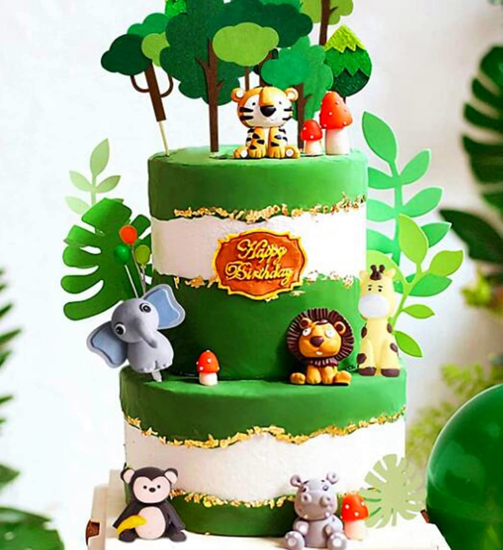 Jevenis Safari Animals, Elephant, Jungle Animals Cake Decoration - Wild One Palm Leaves Giraffe Decoration image number 1