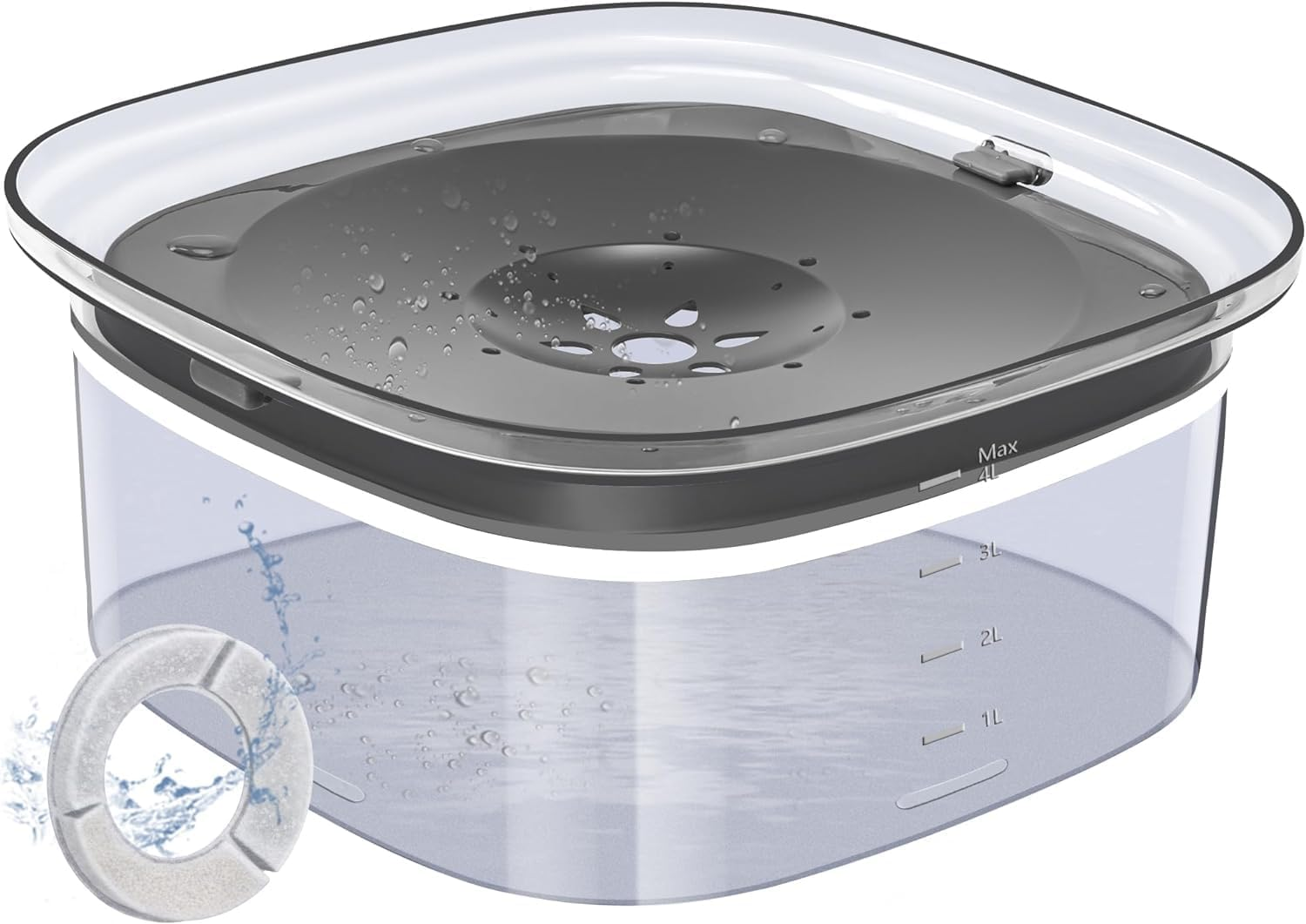 Dog Water Bowl 4L,135Oz No Spill Dog Bowl Large Capacity Slow Water Feeder with Carbon Filter, Splash Proof Pet Water Dispenser Vehicle Carried Travel Slow Drinking Water Bowl for Dogs, Cats (Grey) image number 4