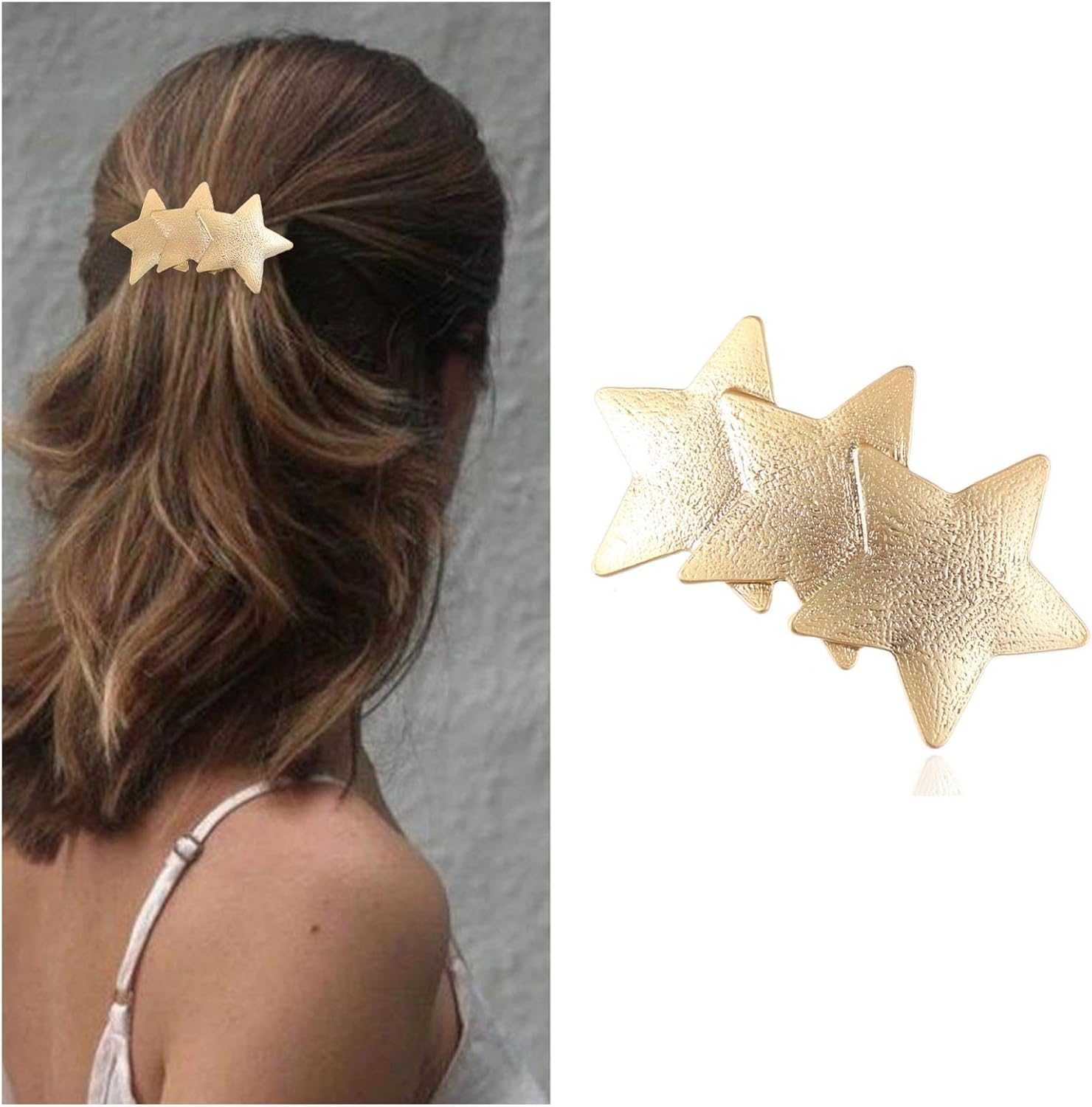 Enautoabs French Metal Hair Clip for Women Gold Star Hair Clip Headwear Large Star Geometric Hair Clips Star Shape Hair Clip Ponytail Holder Hair Clip Decorative