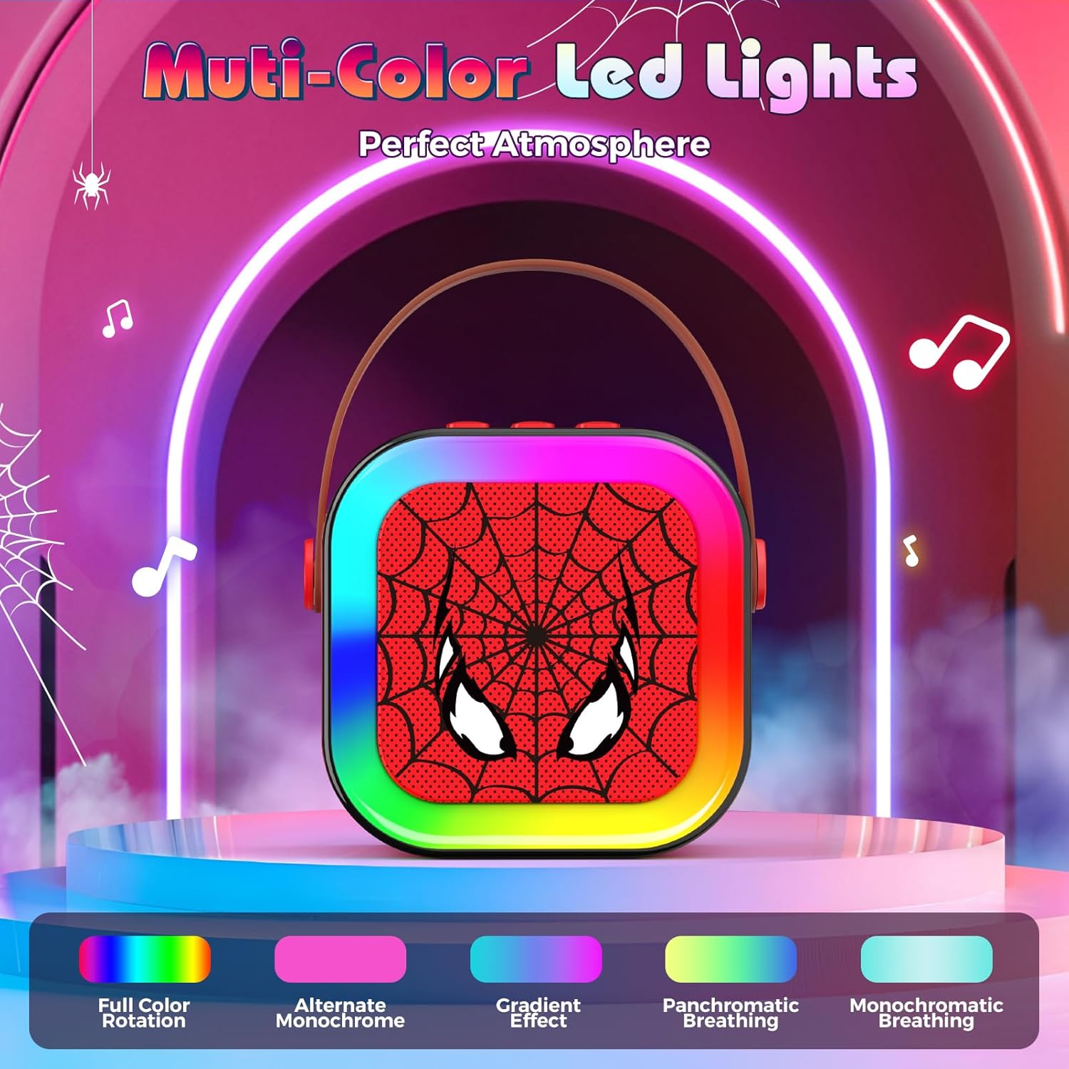 Mini Spider Karaoke Machine Kids, Vingtank Toys for 4 5 6 7 8 9 Year Old Boys Girls Portable Bluetooth Speaker with 2 Wireless Microphones Gifts for 3-5 6-8 8-12 Year Old Boys Girls Adult Family Party image number 6