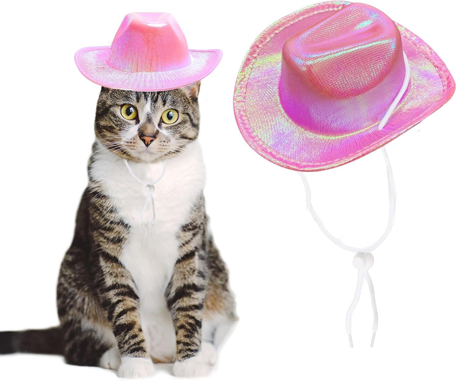 Dog Cowboy Hat Dog Catcostume Bandana West Cowboy Accessories for Pet Metallic Space Shiny Cowboy Hats (Pink) - Pink image number 5