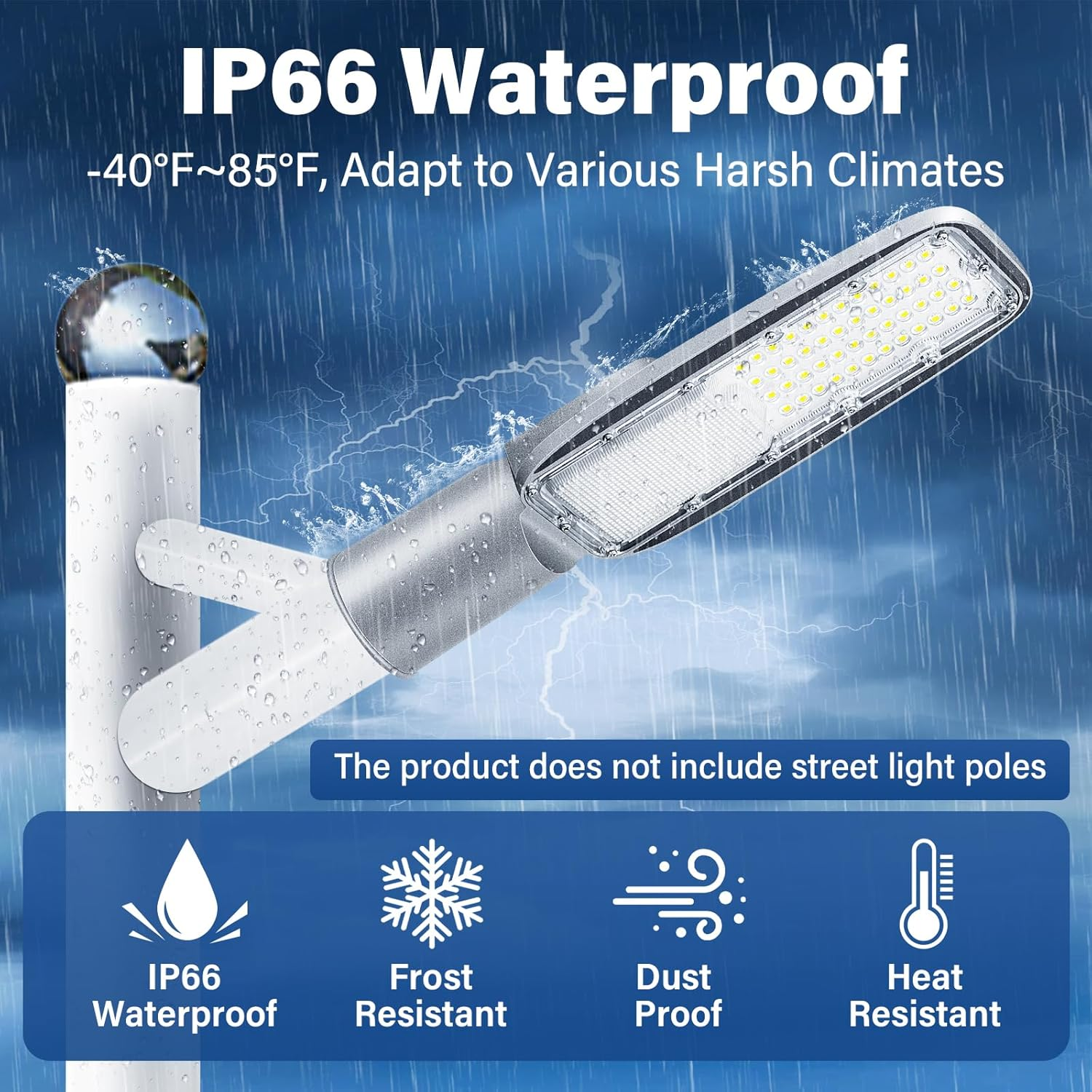 SKYWORLD LED Street Light, 30 W 2426 LM LED Street Lamp Mast Light 4000 K Warm White IP66 Waterproof Outdoor Lights Safety Wall Light for Roads Parking Courtyard Square Path Lamp image number 3