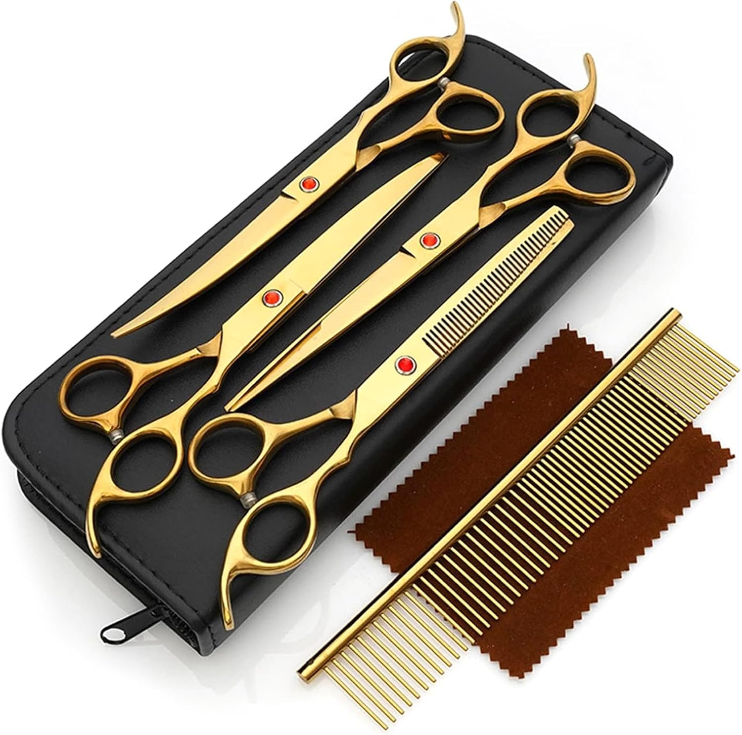 Visuivit Professional Dog Grooming Scissors Set 18Cm/7 Inch, 8 Piece Dog Grooming Shears - Dog Hair Trimming- 6CR Steel Pet Grooming Scissors Kit (Rainbow)