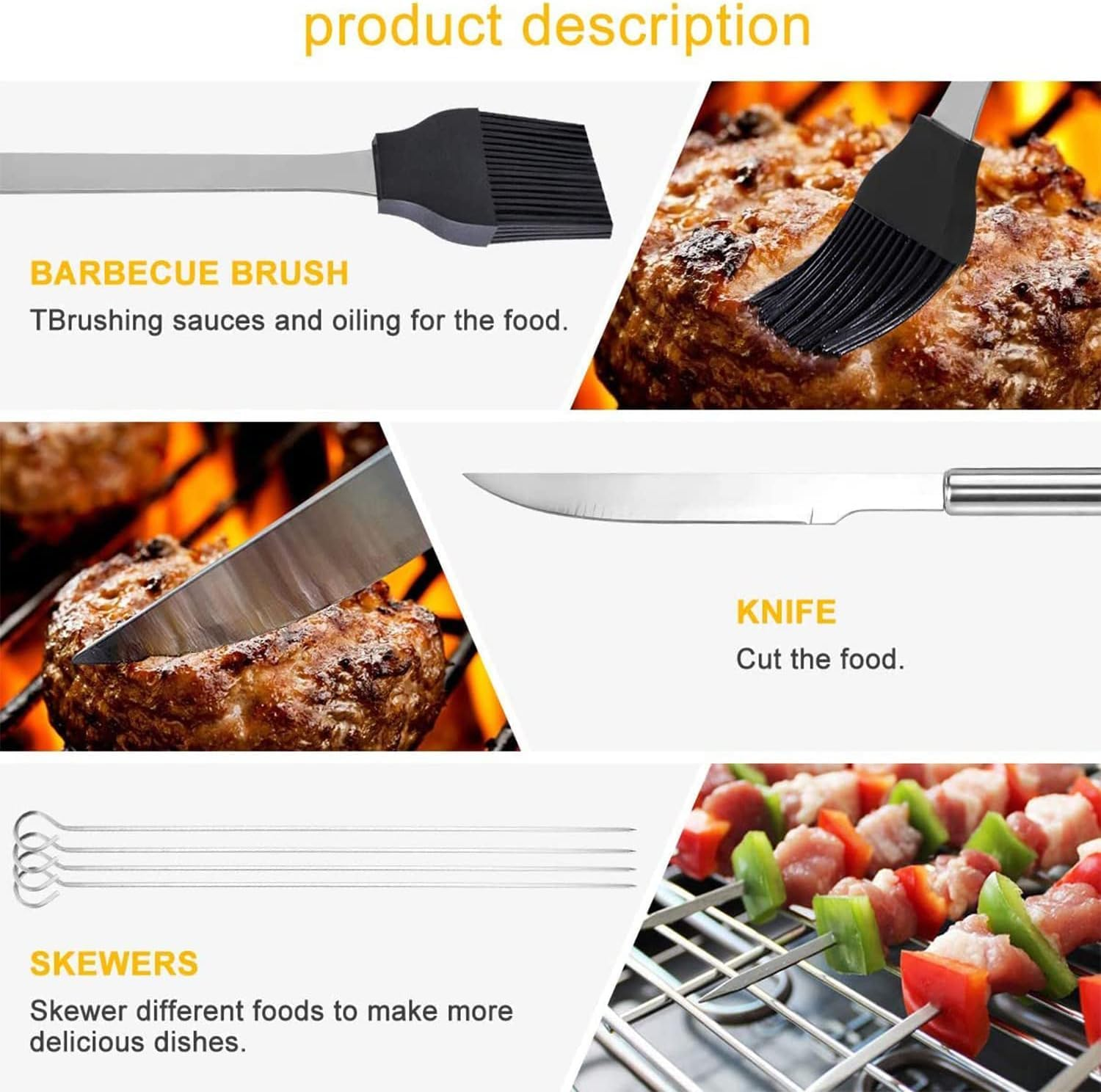 BBQ Grill Tools Set Grill Kit 9Pcs Barbecue Accessories Stainless Steel Grill Set Heavy Duty BBQ Grilling Accessories Tools Set with Carry Case for Men Women Camping Grilling image number 2