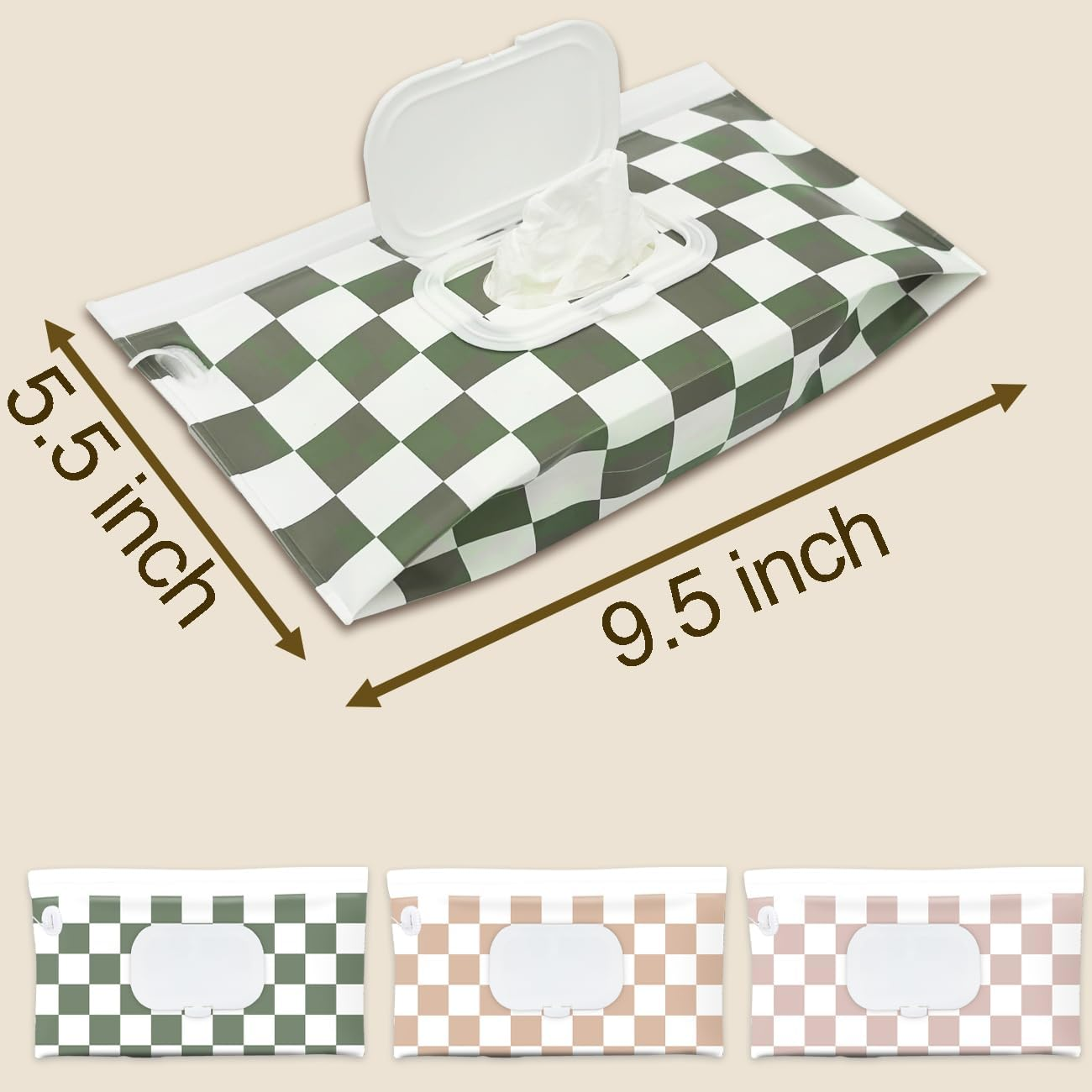 Baby Wipe Holder, 3-Pack Portable Refillable Wipe Dispenser, Waterproof & Dustproof Travel Baby Wipes Case, Reusable Diaper Wipe Container with Checkerboard Design image number 2