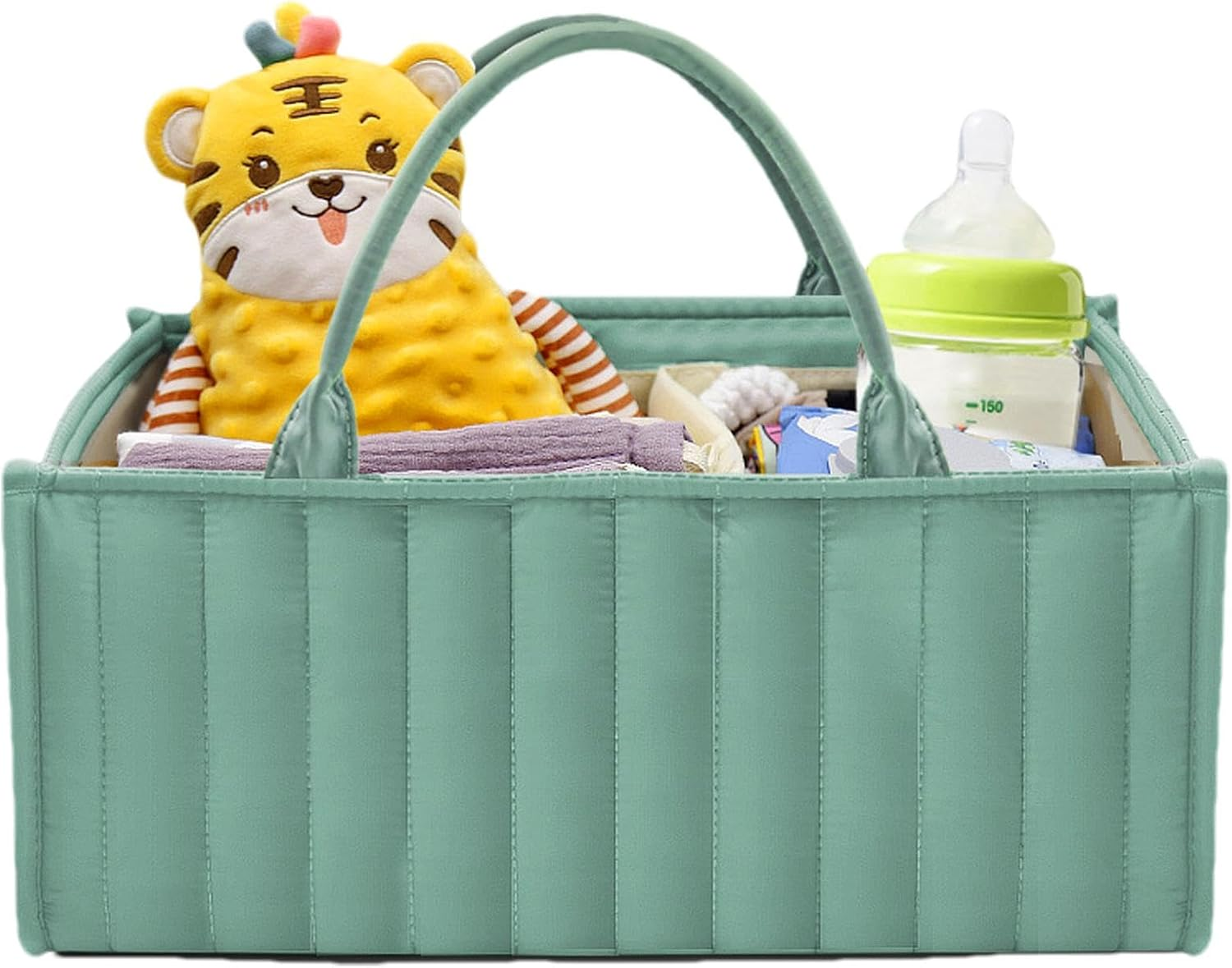 Diaper Organizer Bag, Foldable Diaper Basket, Nursery Storage Bag, with Spacious and Large Capacity, Foldable and Compact Design, 38X25X17Cm, Green, for Bibs, Towel, Toys, Books