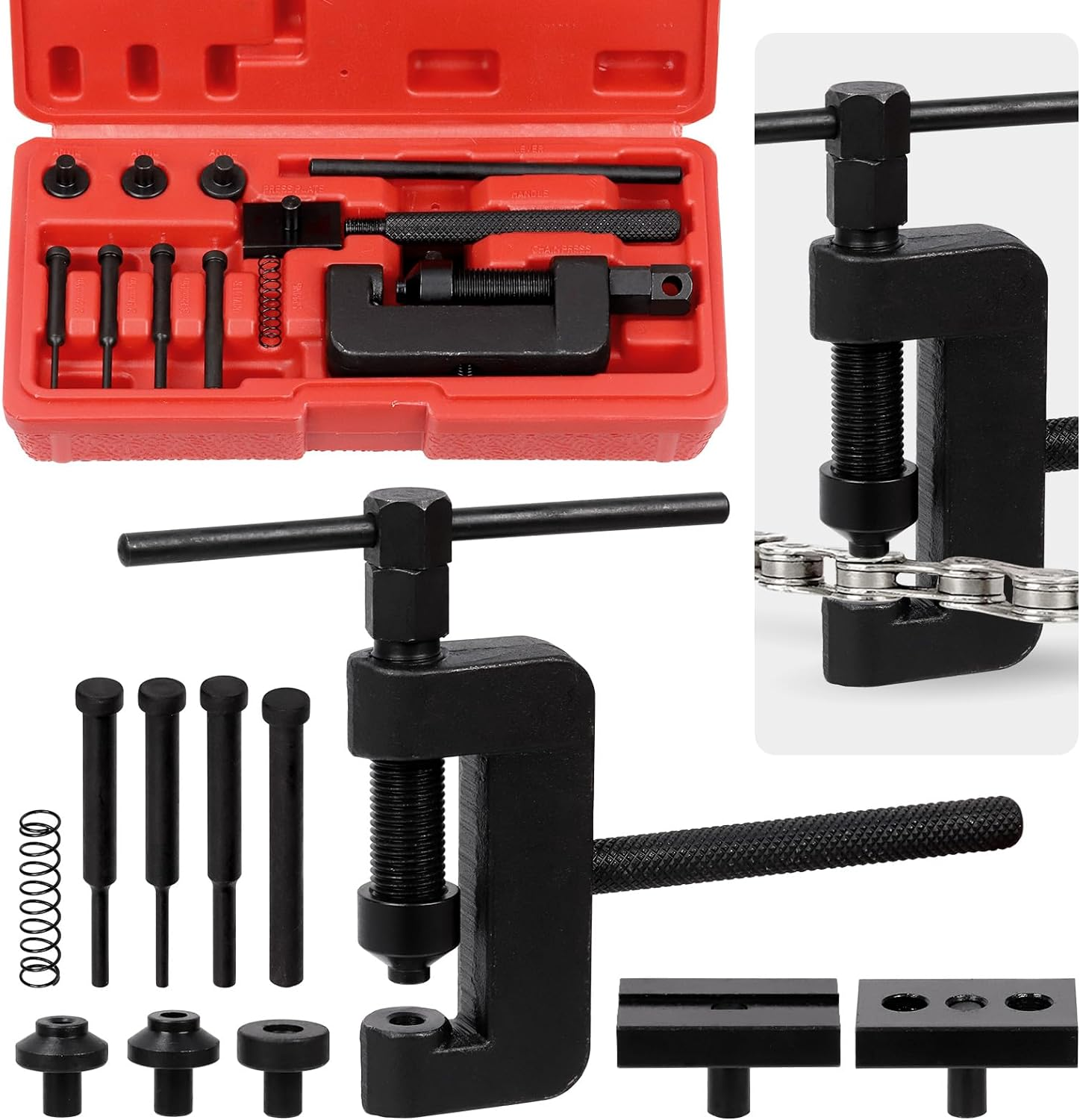 Swpeet 13Pcs Motorcycle Chain Breaker with Carrying Case Assortment Kit, Chain Cutter and Riveter Chain Removal Tool Chain for Motorcycle, Bike, ATV image number 2