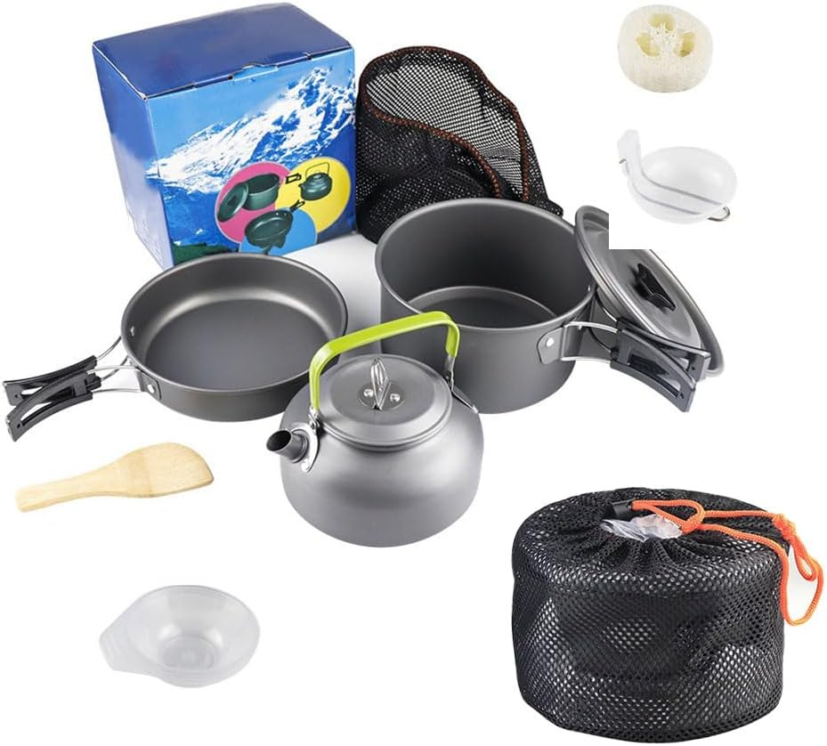 HPAMR Camping Cookware Set, Portable Camping Pot Set Teapot, Outdoor Teapot Set with Accessories Camping Cookware Mess Kit for Hiking, Camping, Backpacking, Outdoor Cooking and Picnic image number 1