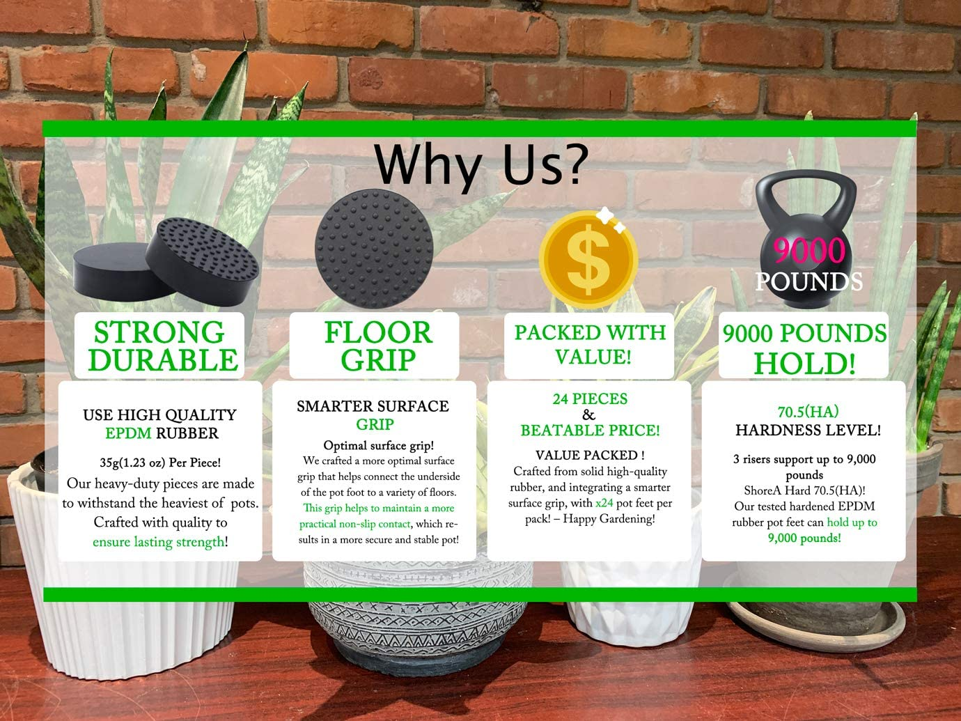 24 Pack Invisible Pot Feet with Enhanced Non-Slip Surface Grip Plant Pots and Flowers, Solid Rubber Pots Risers, Pot Lifters for Indoor or Outdoor Planters image number 6