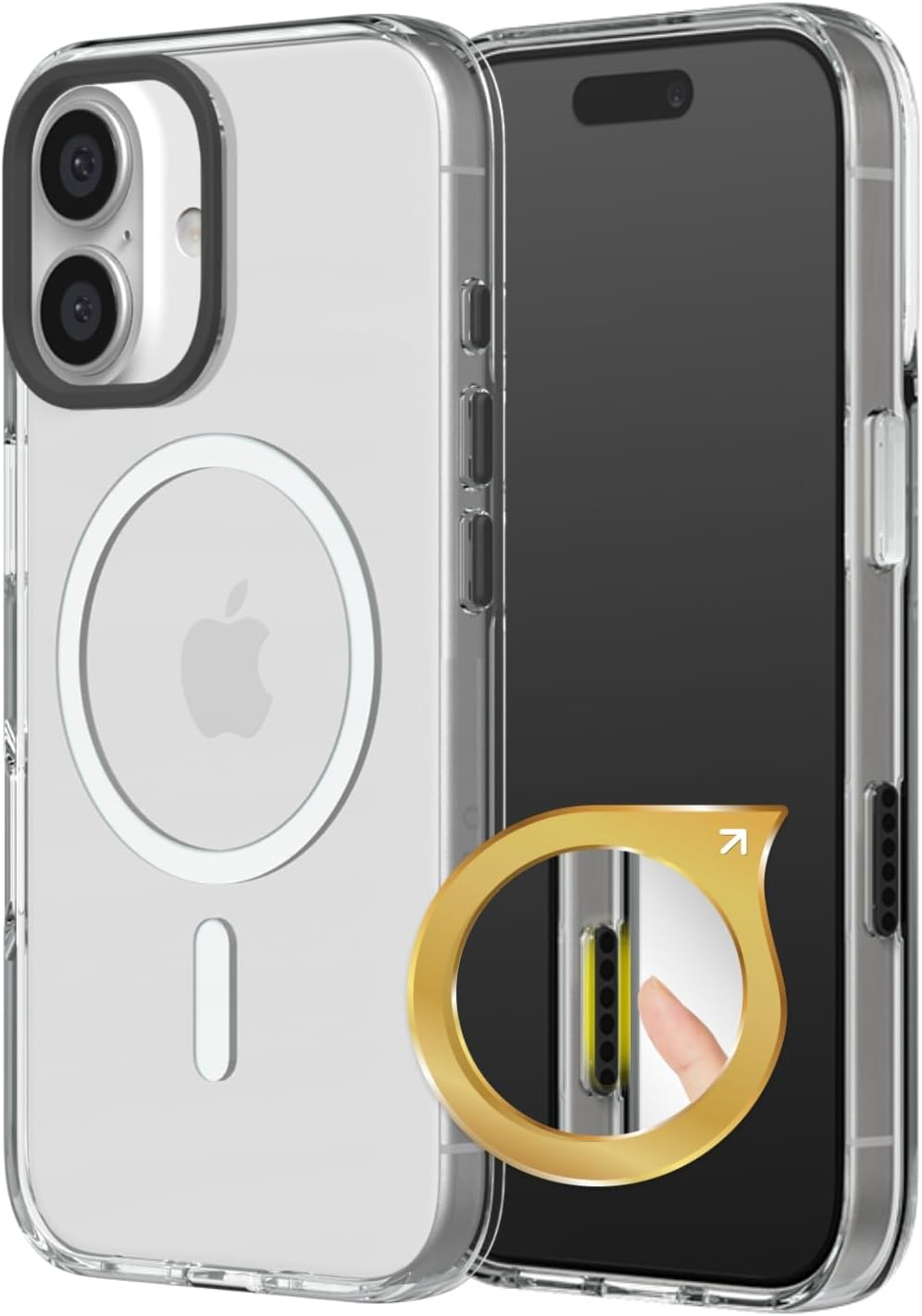 Rhinoshield Clear Case with Camera Control Capture Button Compatible with Magsafe for Iphone 16 | Superior Magnetic, Advanced Yellowing Resistance, Protective Phone Case - Black Camera Ring