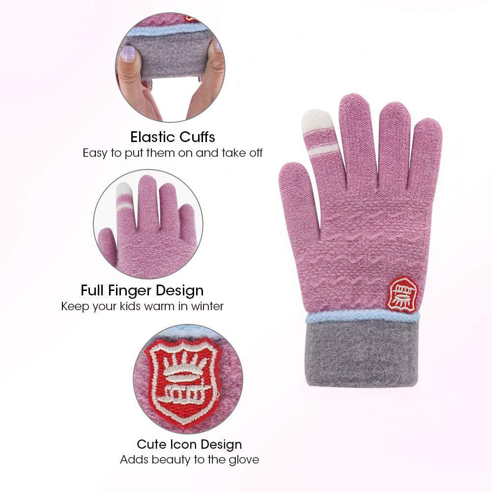 ORVINNER Kids Winter Gloves for Boys Girls, 3 Pairs Children Warm Wool Lined Gloves Toddler Thermal Knitted Mittens