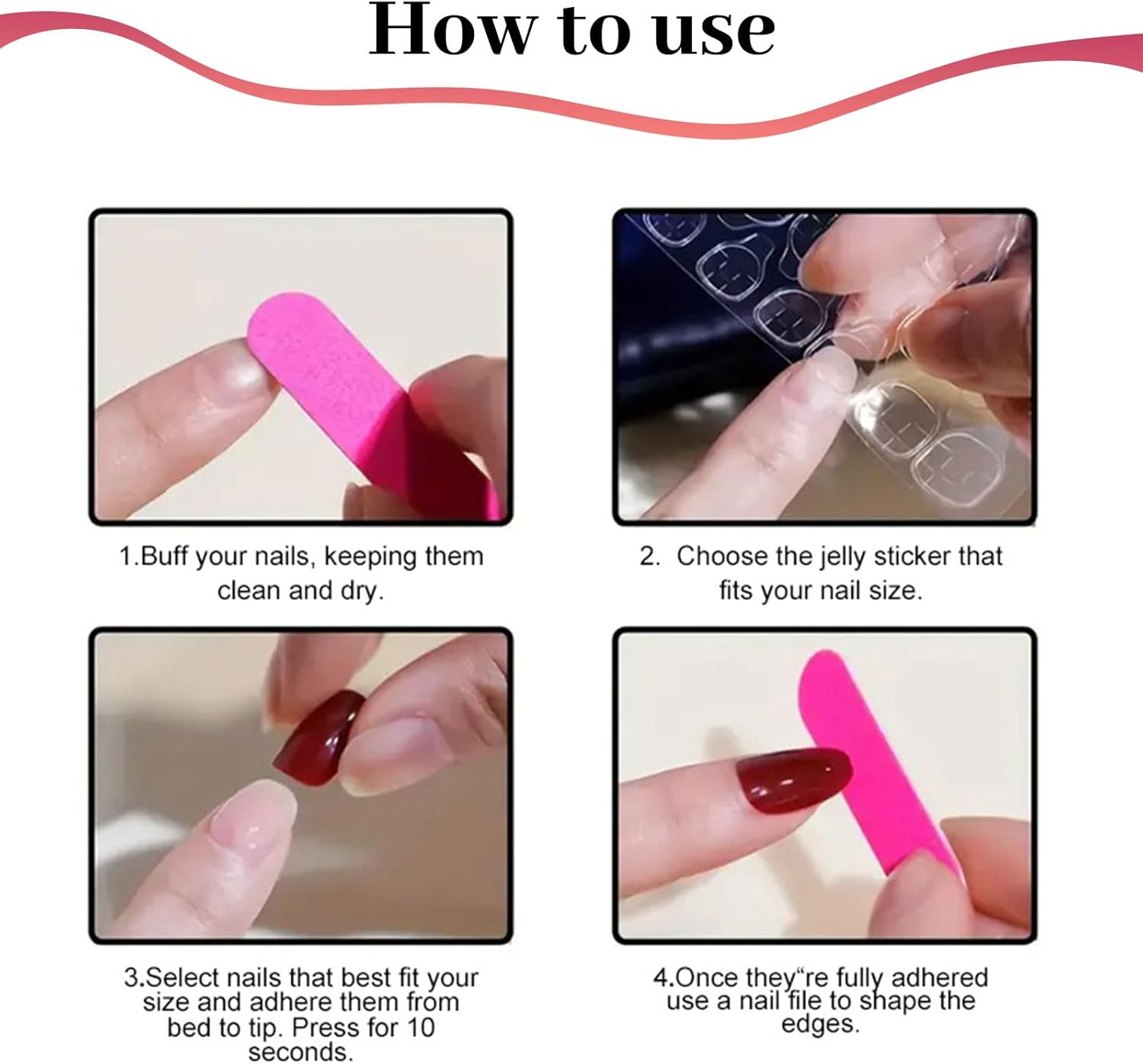 Lunarcharm 24 Pieces Burgundy, Short Press-On Nails, Press-On Nails, Oval Artificial Nails with Adhesive Tabs, Nail File, Preparation Pad, Manicure Sticks, Cherry Red