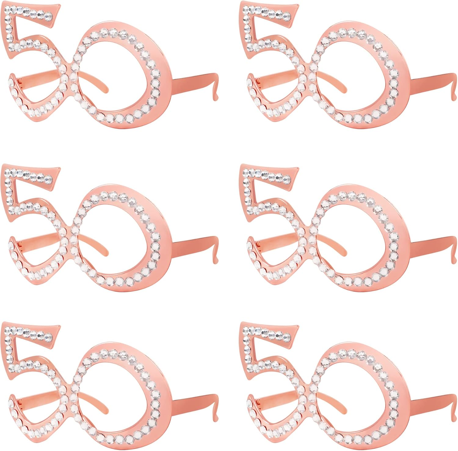 60Th Birthday Glasses - 6 Pairs Rose Gold 60 Years Old Glasses with Rhinestones Frame, Funny Plastic Costume Photo Booth Props for 60Th Anniversary Party Decorations image number 6