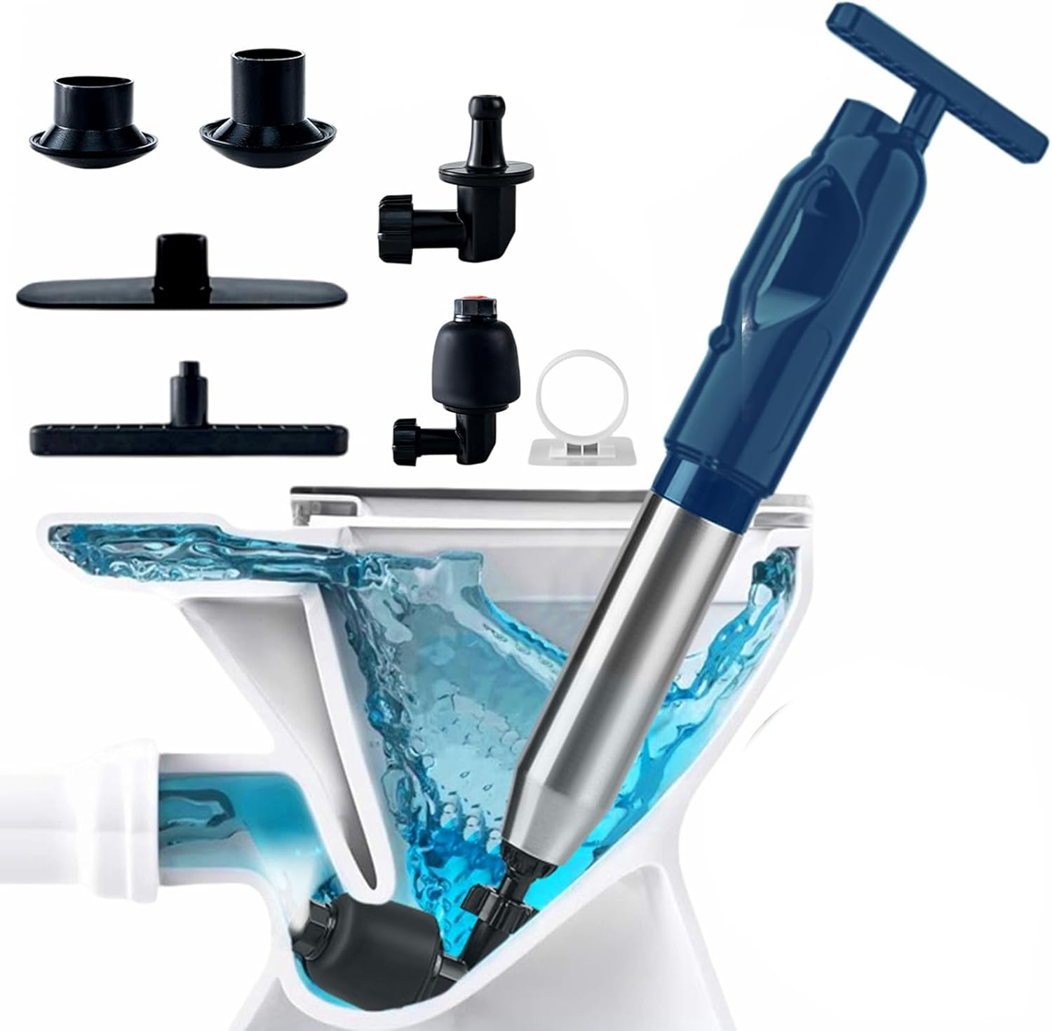 Wenbones Drain Cleaner Pump One Piece Flexible Cap Head Pipe Cleaner Compressed Air Pipe Cleaning Pump High Pressure Stronger Air Pressure for Sinks, Toilets, Bathrooms, Showers, Kitchens image number 2