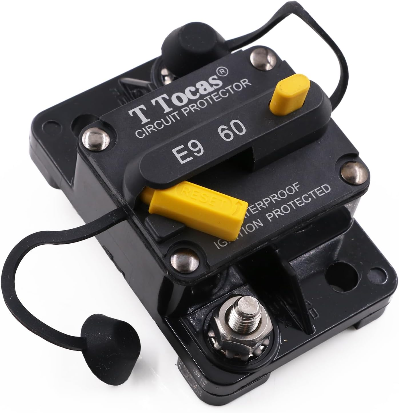T Tocas 60 Amp Circuit Breaker with Manual Reset for Boat Trolling Motor Marine ATV Vehicles Stereo Audio Battery Solar System, 12V - 48V DC, Waterproof Switchable (60A) image number 3