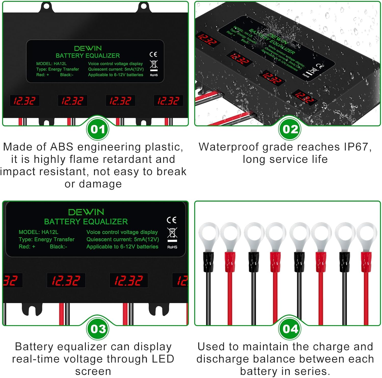 Wadukud Battery Equalizer, 48V Battery Equalizer, LED Digital Display 4 X 12V Battery Balancer for Lead Acid Lithium Battery image number 4
