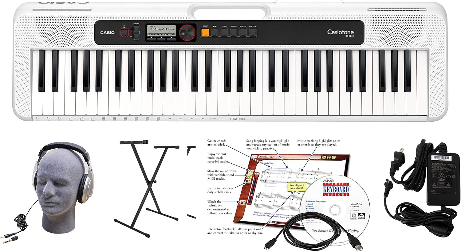 Casio Casiotone, 61-Key Portable Keyboard with USB, Black (CT-S200BK)