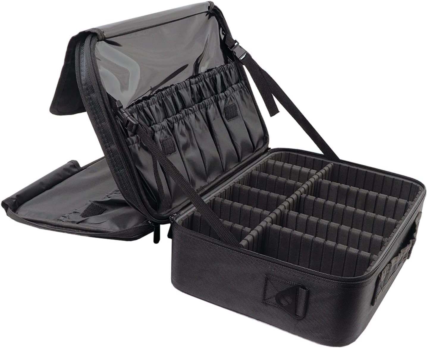 Large Makeup Case, 15.7X11.4X5.1Inch Travel Makeup Bag Makeup Organisers, Professional Cosmetic Case Brush Holder with Brush Slots Adjustable Divider Waterproof Material (XL, Black) image number 6