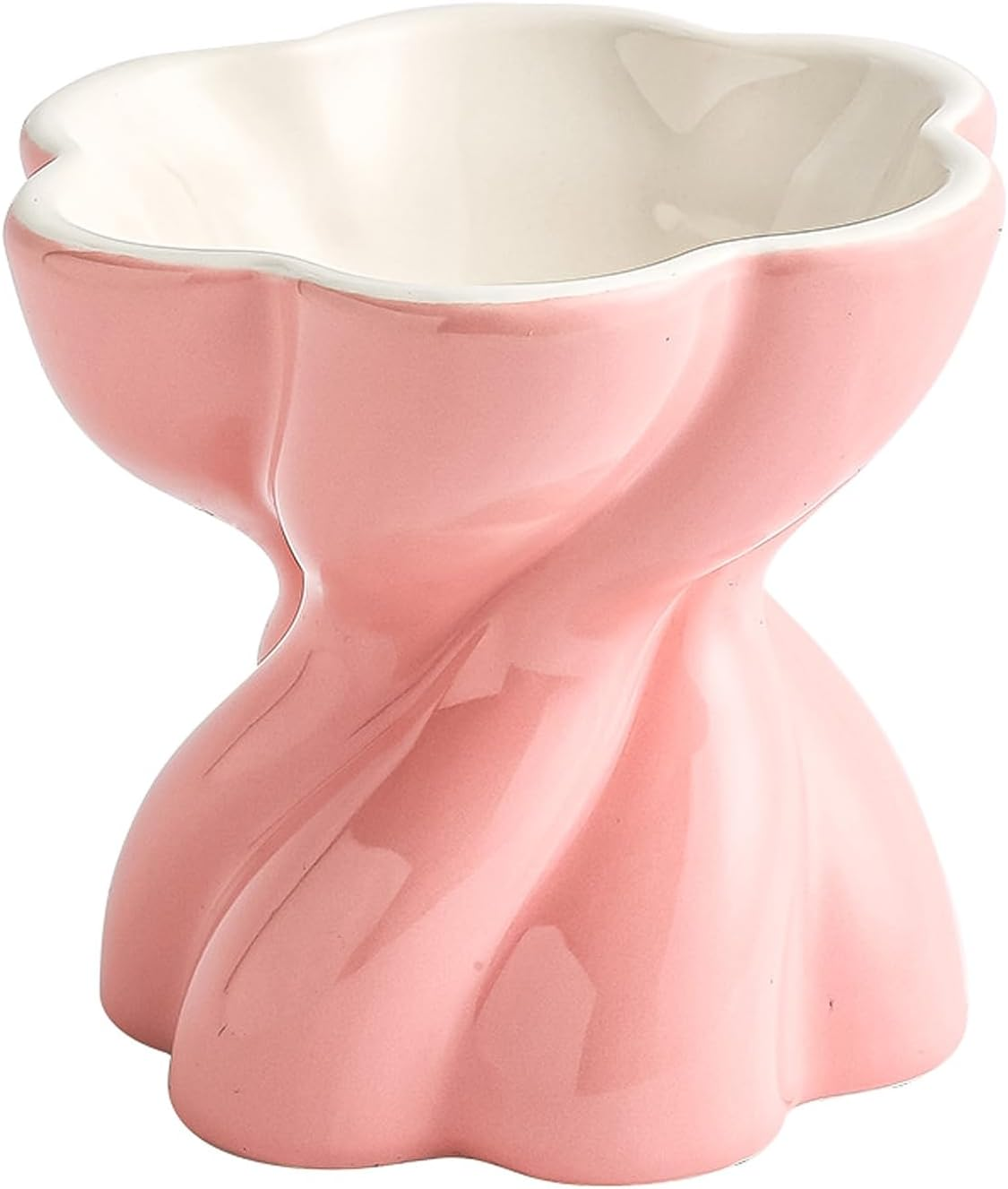Ceramic Flower Cat Bowl, Tilt Elevated Cat Bowl, 5.5In Indoor Cat anti Vomit Cat Bowl, Pink