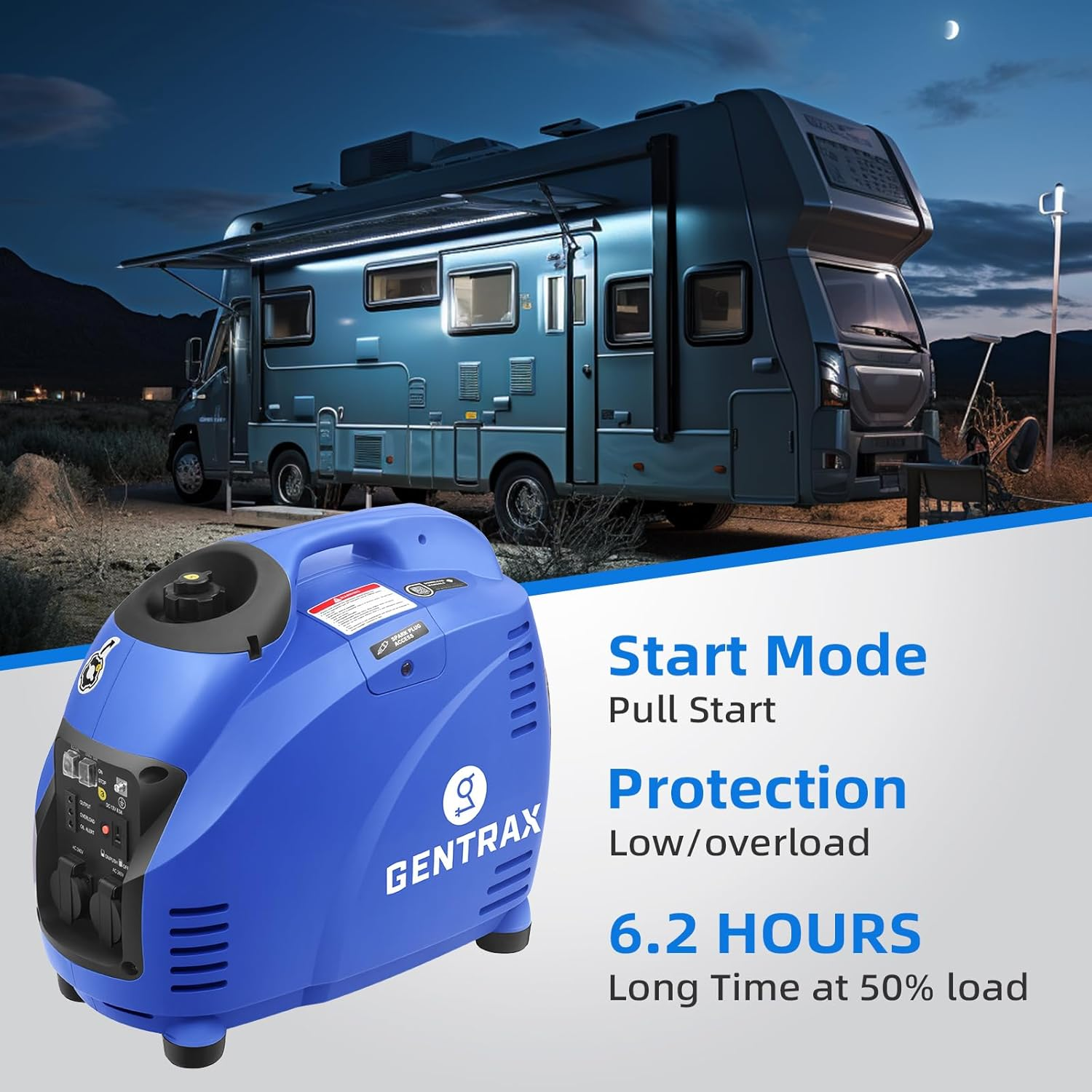 Gentrax GT3500 Inverter Generator &ndash; 3.0Kw Continuous / 3.5Kw Peak, Pure Sine Wave Petrol Unit, 62Db Quiet,4.6Hr Runtime at Half Load, Light Weight 28 Kg image number 4