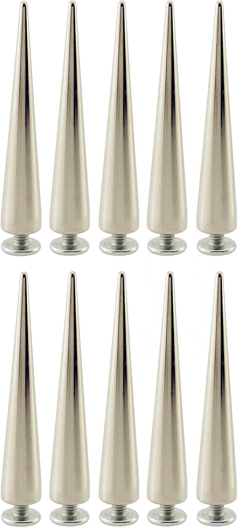 55MM Solid Punk Bullet Spikes Metal Leathercraft Rivets DIY Silver Cone Studs for Cosplay Clothes 10Sets(10Pcs Spikes+10Pcs Screws)