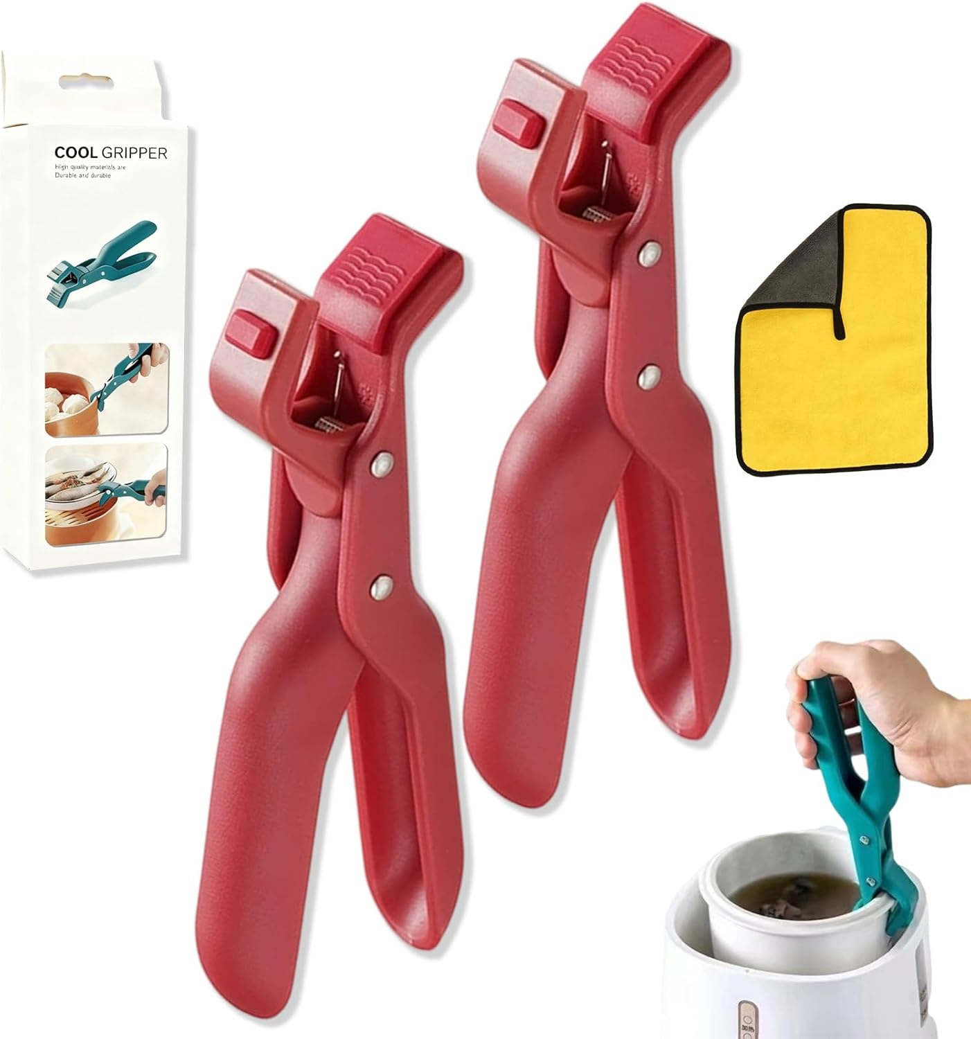 Multi Angle Hot Plate Gripper, Hot Plate Gripper Tongs, Multi-Purpose Hot anti Scald Bowl Holder Clip for Kitchen, Secure Grip & Non Slip for Dishes, Plates (2, Green&Red)