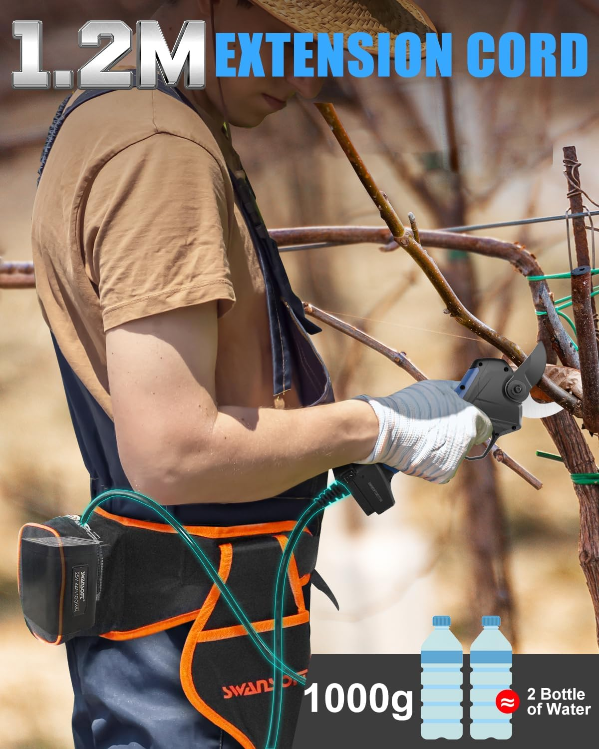 45Mm Electric Pruning Shears, Professional Cordless Pruner, 1150W 25V/4Ah, Electric Secateurs for Vineyard & Orchard PRU45 Plus image number 2