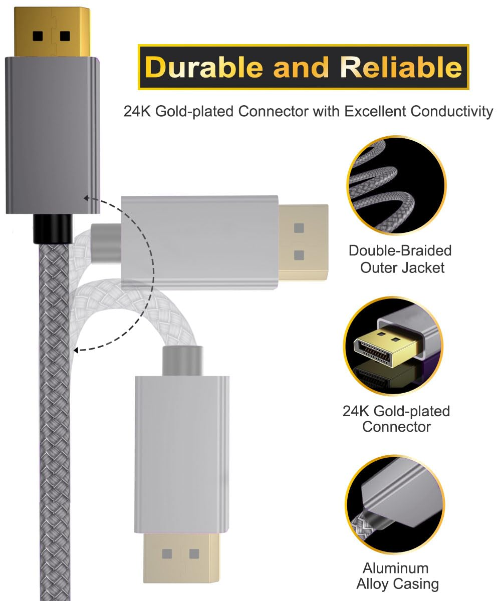Itramax 8K 60Hz Displayport Cable 3M(2-Pack),10Ft DP 1.4 Male Ultra High Speed Cord for Laptop/Pc/Tv/Gaming Monitor,Support HBR3 Bandwidth of 32.4Gbps,4K@144Hz,2K@165Hz,1080P@240Hz(Dp 1.2 Compatible) image number 1