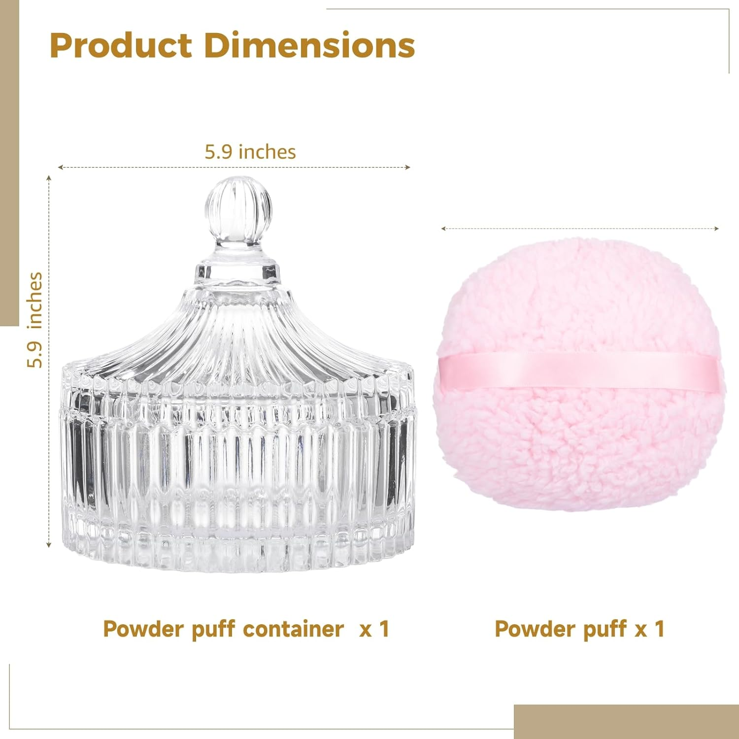 2 PCS Glass Powder Puff Container Set, Decorative Jars with Lid, Large Powder Puffs, Ideal for Adult Body Application image number 3