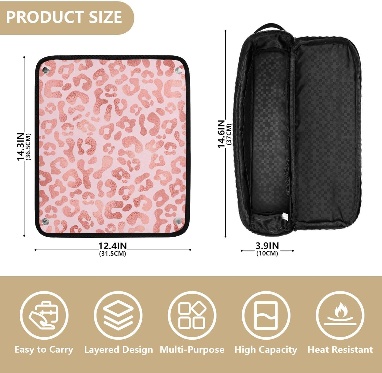 Hair Tools Travel Bag with Heat Resistant Mat Detachable 2-In-1 Curling Iron Travel Case Hot Tools Organizer for Straightener Flat Iron Red Leopard Print image number 3