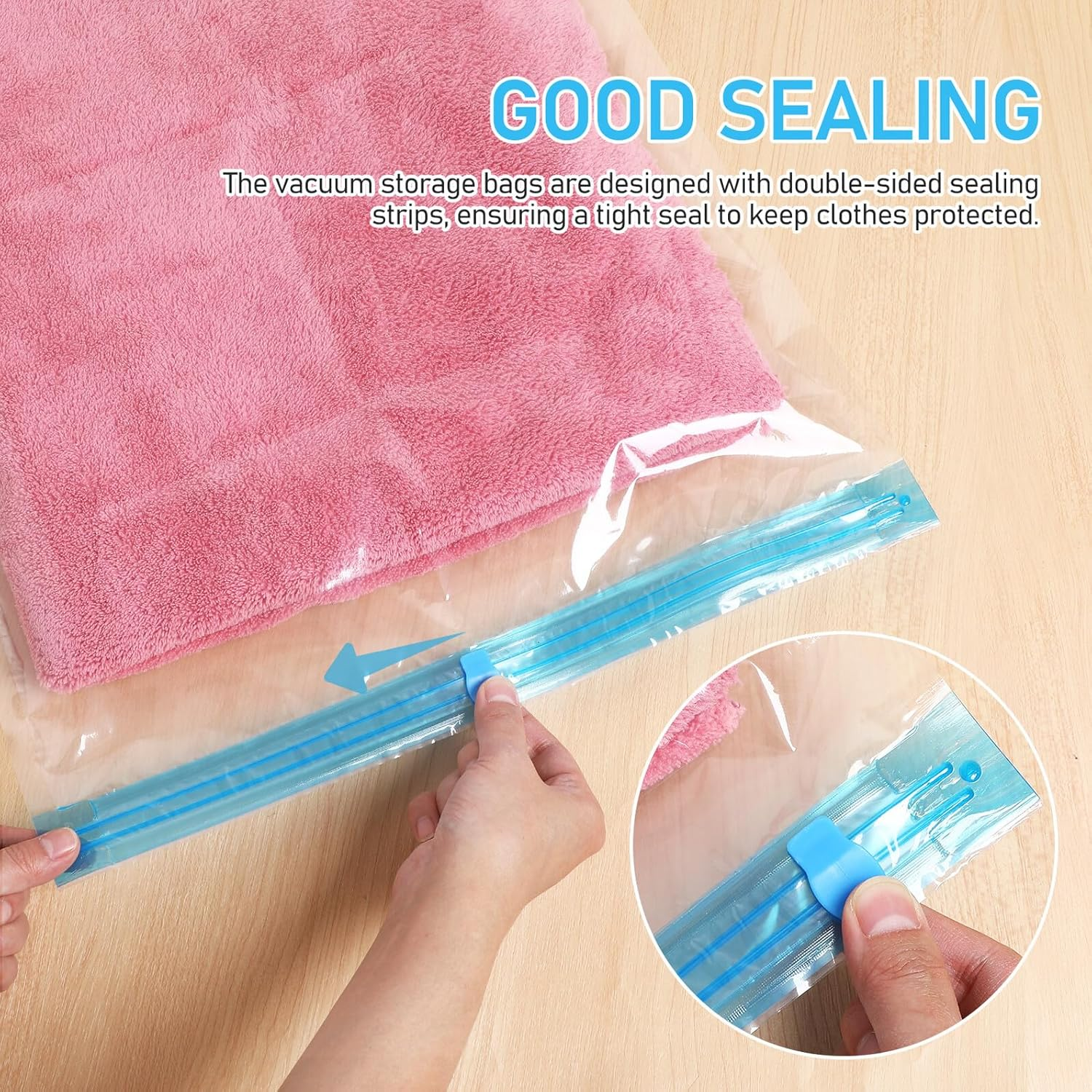 SHINEOFI 12 Pcs Travel Compression Packing Bags with Double-Sided Seal Vacuum Storage Organizers for Clothes Two Reusable Space-Saving Travel Essentials image number 4