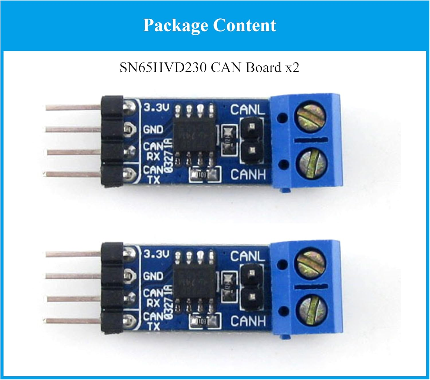 (2PCS) SN65HVD230 CAN Bus Transceiver Board for Connecting Mcus to CAN Network, Pinout Compatible with PCA82C250, ESD Protection, CAN Bus Communication Module, 3.3V