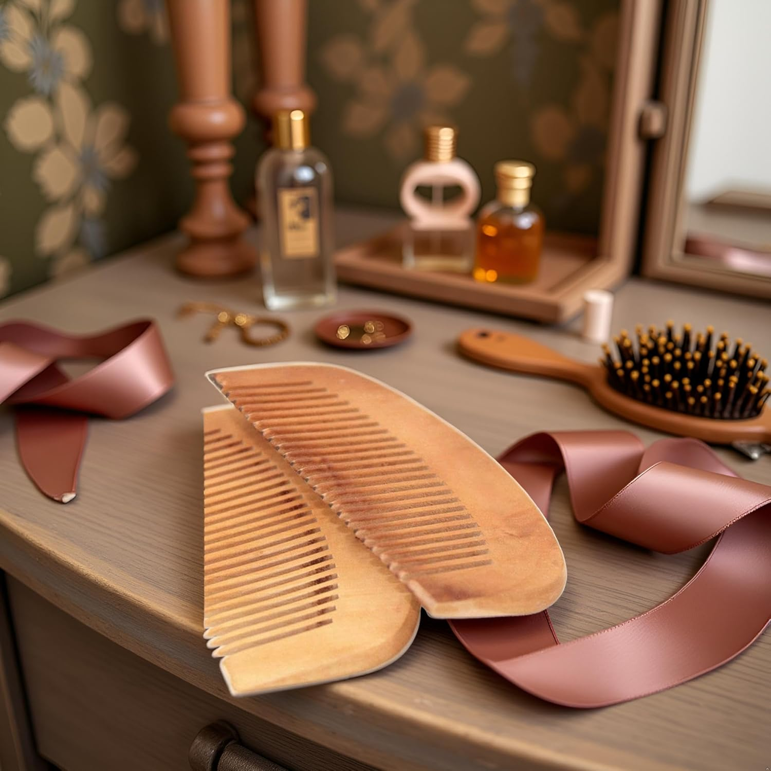 2 Pcs Peach Wood Wooden Comb Anti-Static Comb Close Tooth Comb Styling Tools and Appliances Hair Combs image number 3