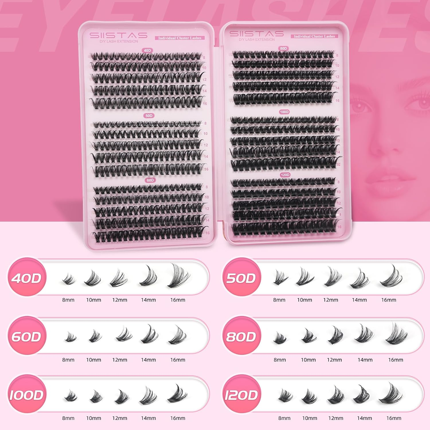 SIISTAS Individual Eyelashes 80D+100D+120D Cluster Lashes DIY Eye Lashes Fluffy Russian Eyelashes Extensions 8-16MM Volume Lash Clusters D Curl Durable Eyelash Clusters for Girls and Women(B07) image number 4