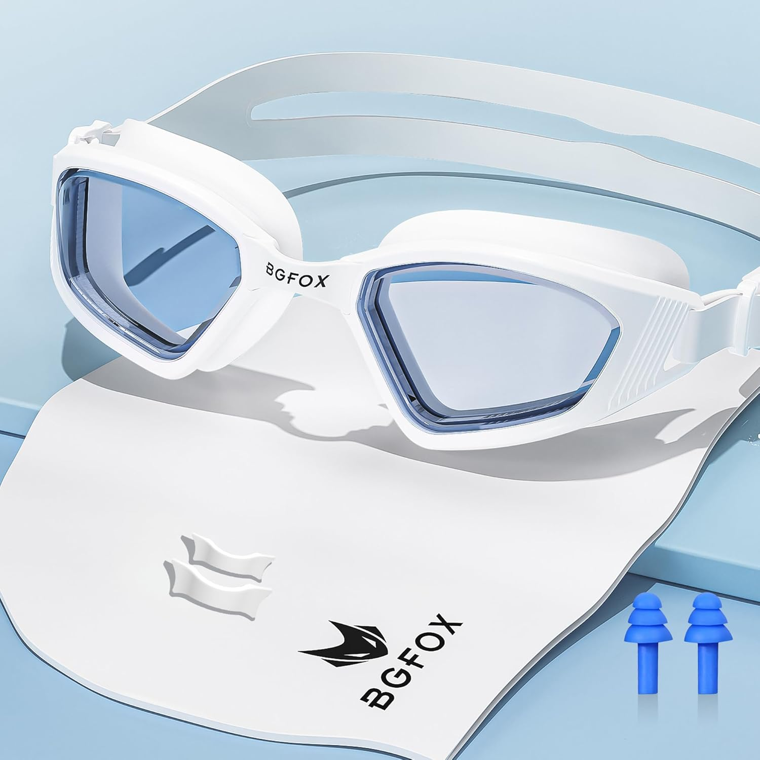 BGFOX Swimming Goggles for Adults Men & Women - 8 in 1 Set with Anti-Fog, UV Protection, Leakproof Fit,Includes Case, Nose Bridges, Cap & Accessories for Training & Lap Swimming image number 6