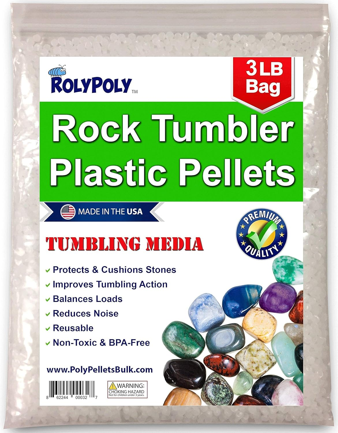 Plastic Pellets Rock Tumbling Media (3 LBS) for Rock Tumbler, Stone Tumbler, Rock Polisher, Filler Beads, Rock Tumbler Supplies in Heavy Duty Resealable Bag by Roly Poly