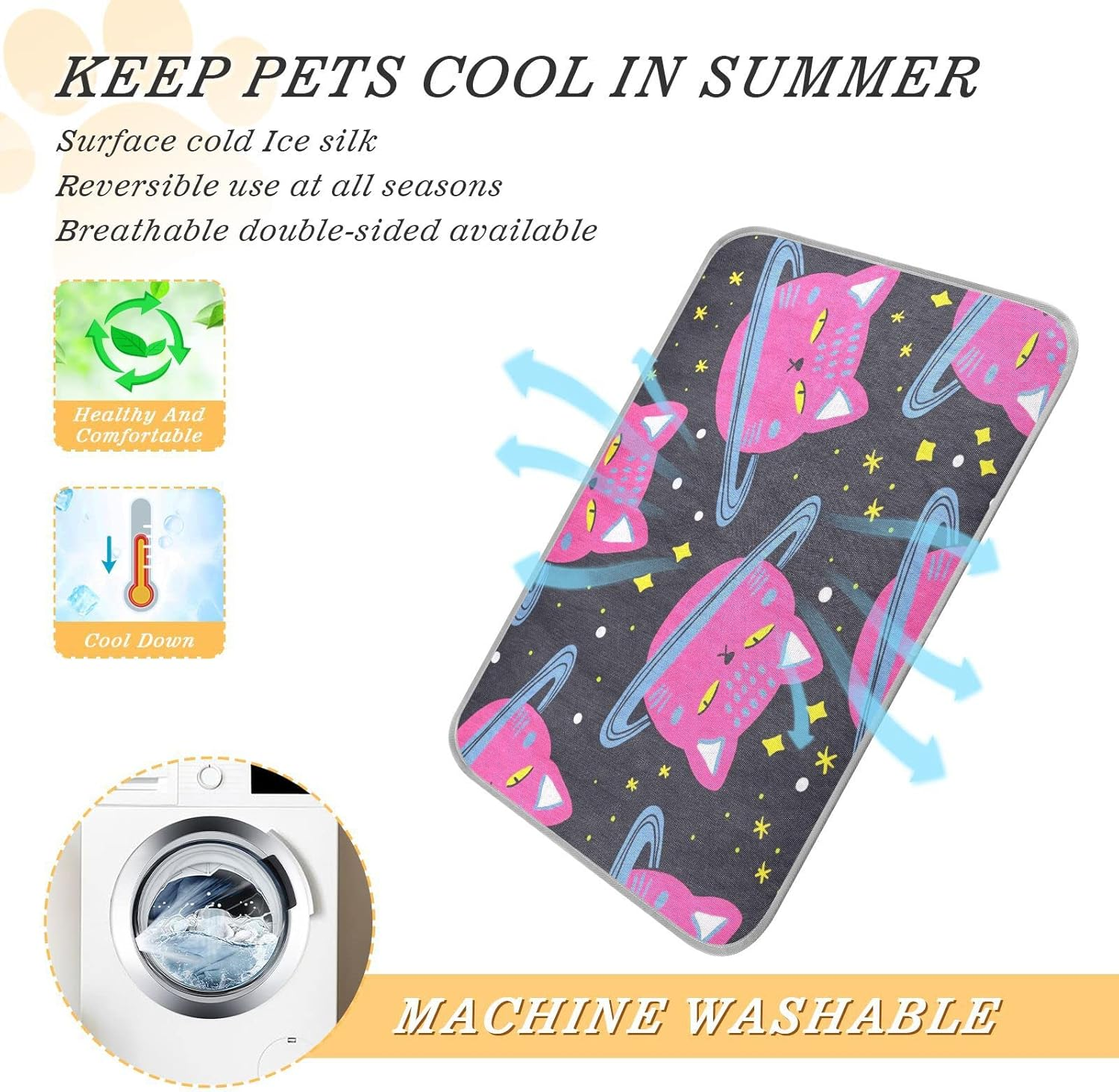 AIXIWAWA Cat Planet Pet Cooling Mat for Cats Dogs Print, Summer Self Cooling and Sleeping Pad Medium Size Non Toxic image number 3