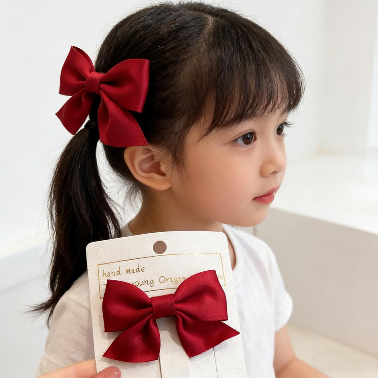 Pack of 2 Red Bow Hair Clips, Bows Hair Clip with Non-Slip Crocodile Clip, Cute Red Hair Bow, Retro Fashion Hair Bow, Red, for Women, Girls, Toddlers, Children image number 1