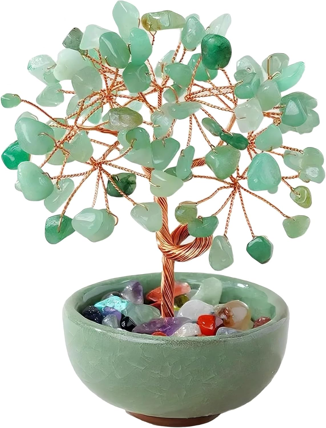 Green Aventurine Crystal Money Tree - Feng Shui Bonsai for Luck & Prosperity, Tabletop Decor for Home Office Artificial Trees with Green Ceramic Pot