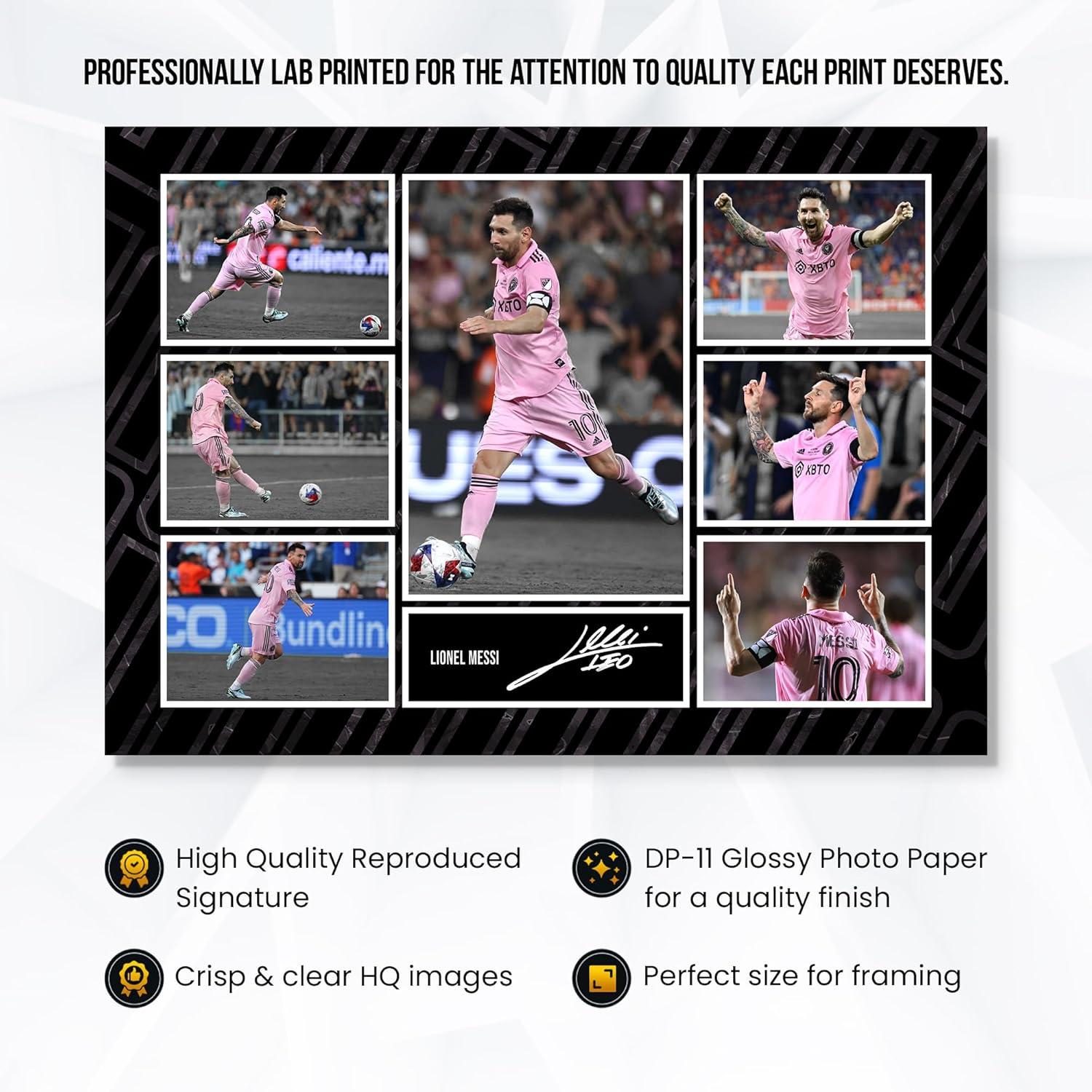 RJR PRINTS Lionel Messi - Miami Signed A4 Montage Photo Print Pre Printed Signature Autograph Football Gift image number 1