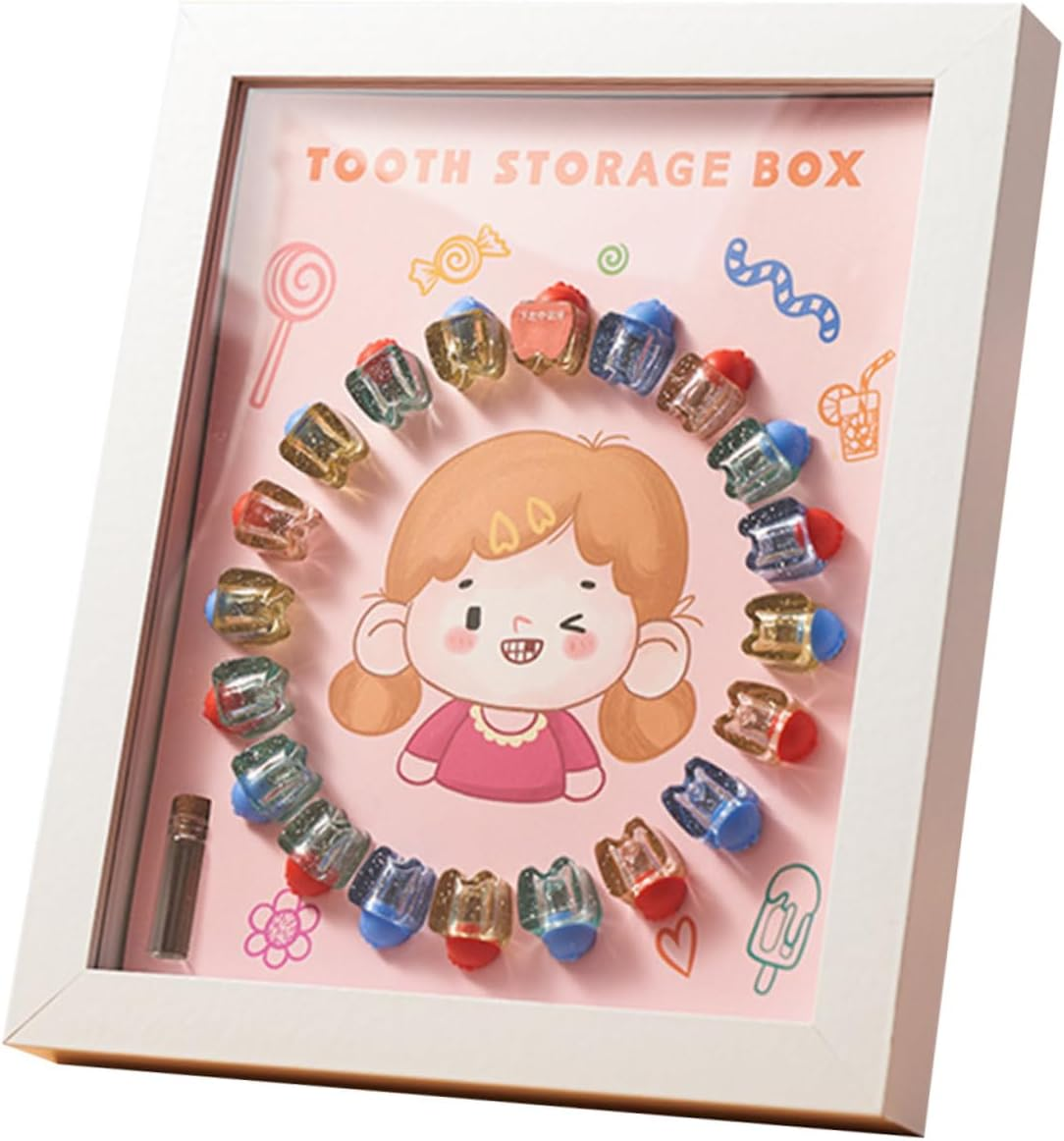 Baby Tooth Collection Box and Keepsake Holder for Kids Crystal Tooth Saver Case White Frame for Boys and Girls