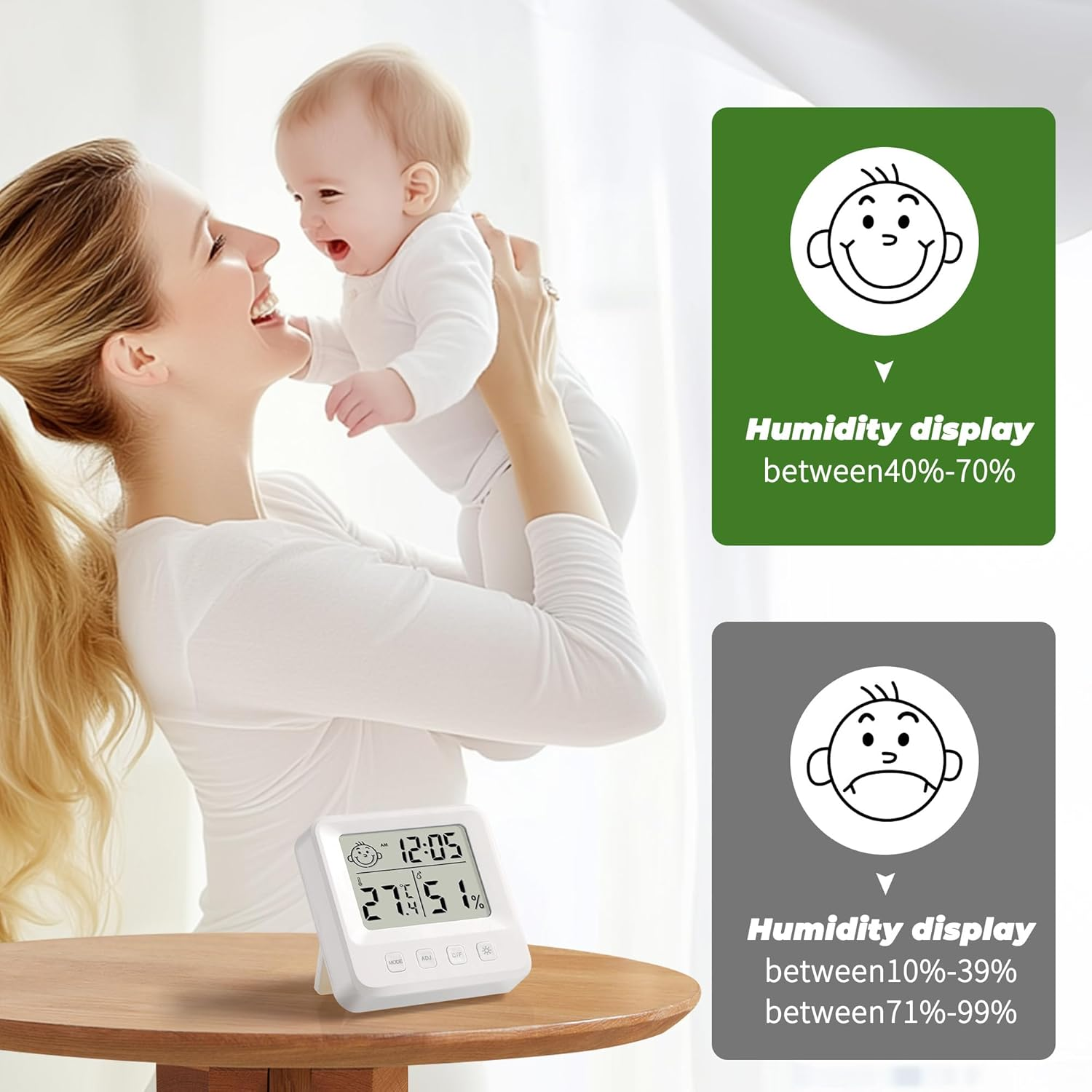 Room Thermometer Clock,Wall or Table Stand, Temperature Sensor,For Home Theater,Room Blackout Environment Monitoring, Greenhouse, Plant Nursery and Shade Cloth Area Monitoring, Night Light Button