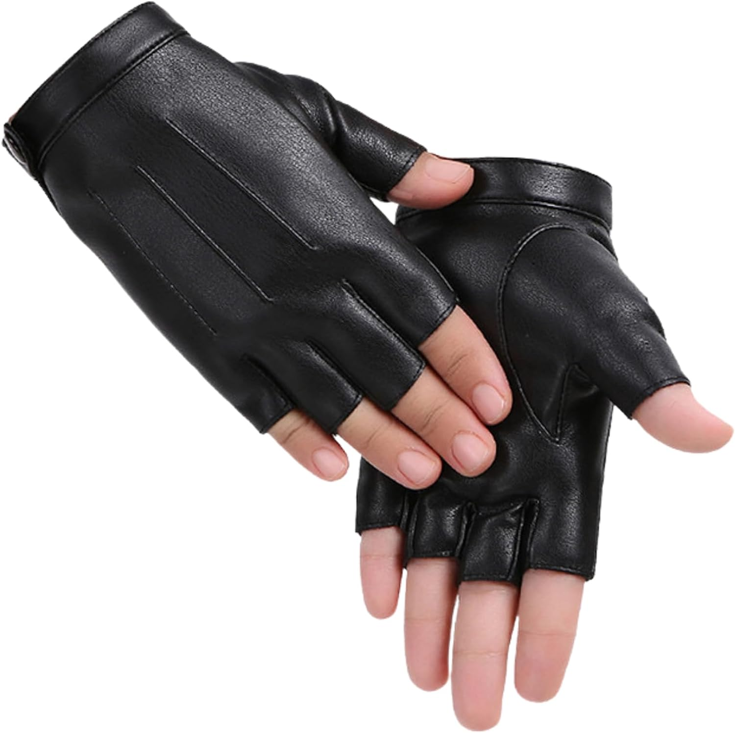 XUNQUCOM 2 Pairs PU Faux Leather Half Finger Gloves Fingerless Driving Gloves for Men Women image number 2