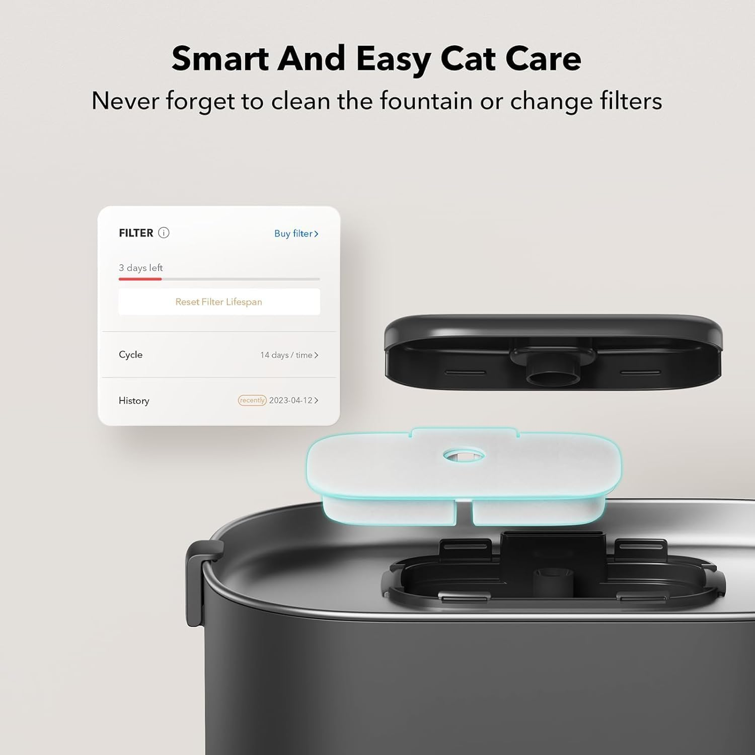 Dockstream Smart Cat Water Fountain with Wireless Pump, 2.5L/84Oz, App Control