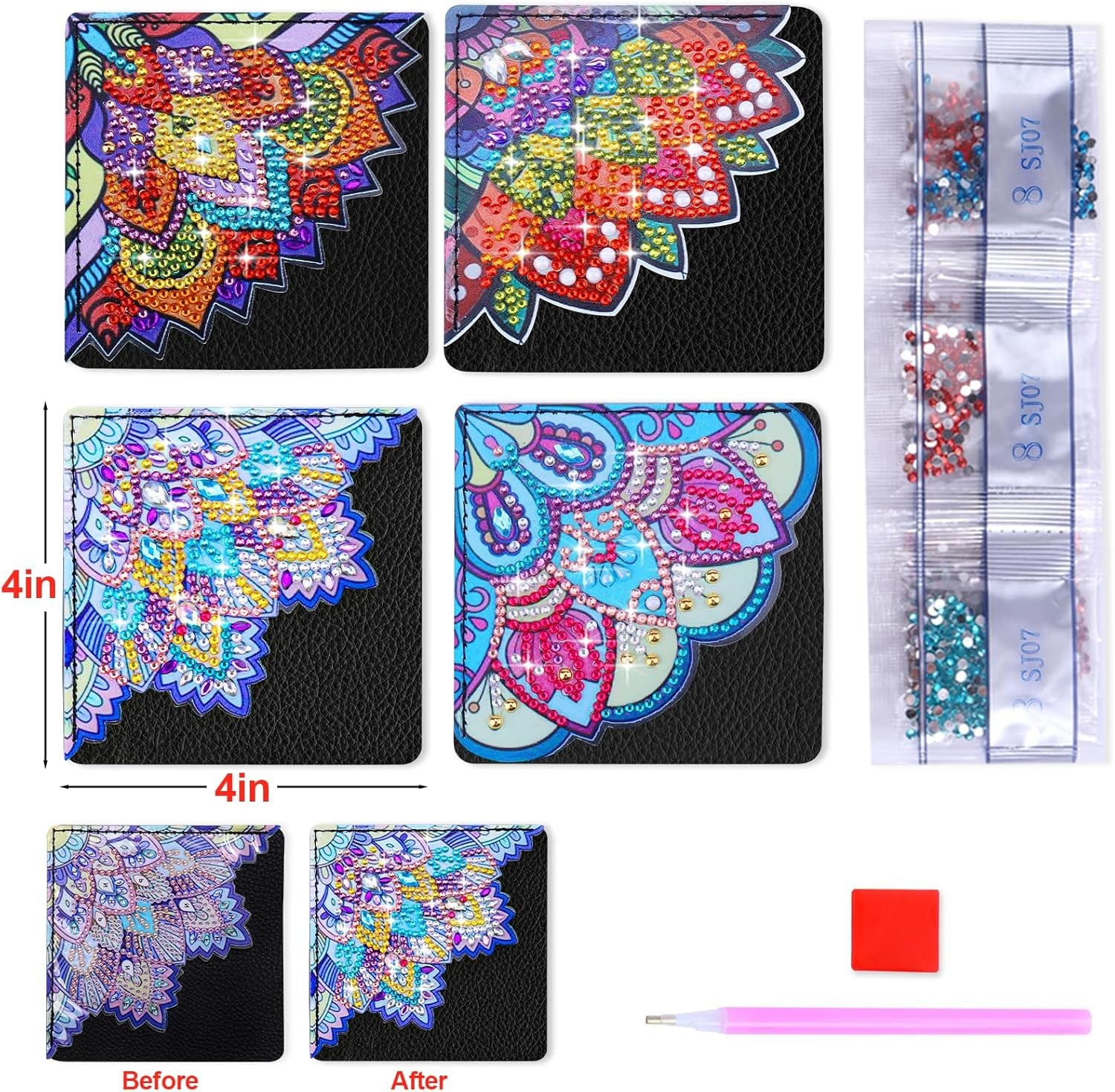 BSRESIN Diamond Art Bookmarks, 4 PCS Cute Diamond Art Bookmarks for Book Lovers, DIY Corner Bookmark Diamond Art Kits for Kids image number 3