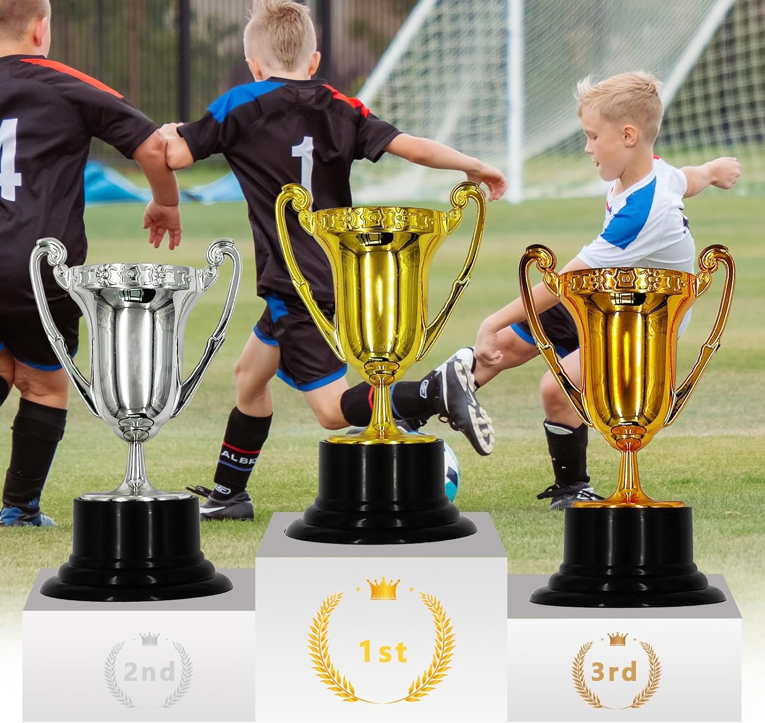 3Pcs Mini Trophy Cups, Plastic Gold Silver Bronze Award Trophies Set for Kids for Party Favors, Props, Rewards, Winning Prizes, Competitions, Family Games Prizes