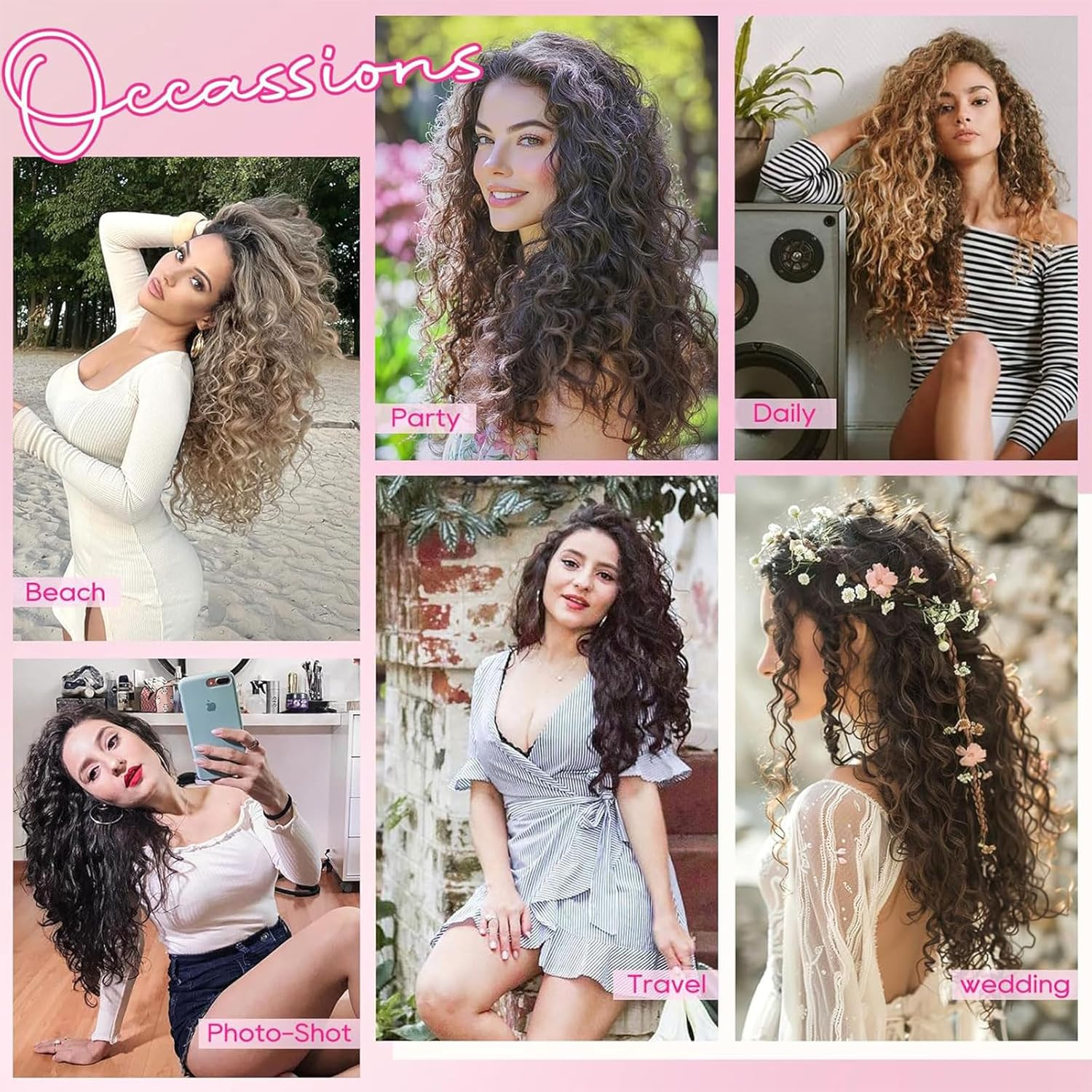 Lunarcharm 4 Pieces Curly Hair Extensions 40 Cm Clip in Hair Extensions Short Curly Invisible Natural Hairpieces for Women Chocolate Brown with Highlights image number 3